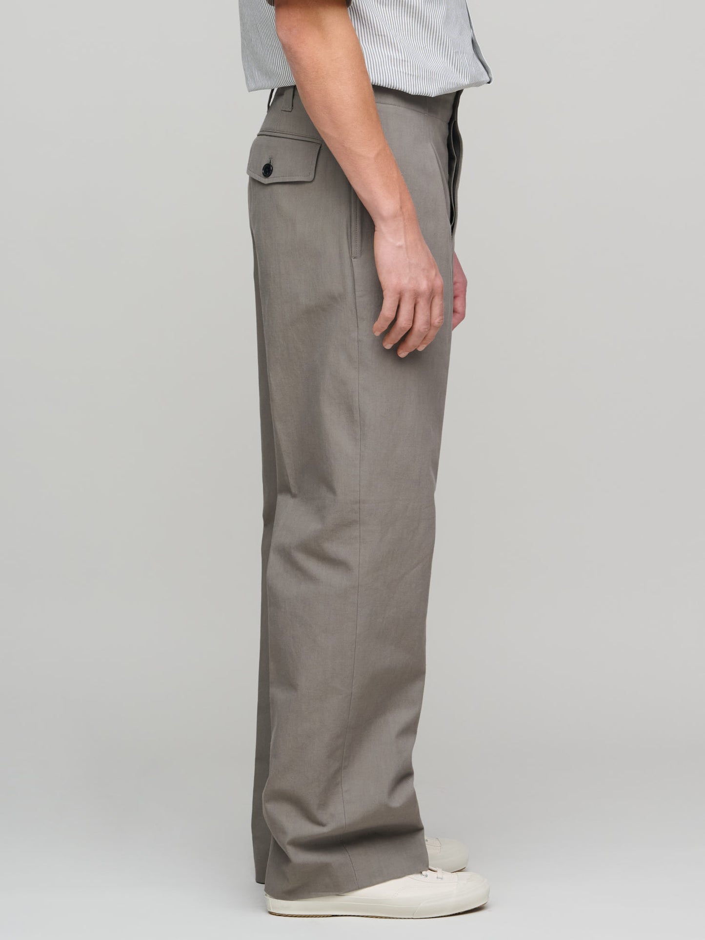 Wide Belt Loop Trousers Dense Cotton Drill, Pebble