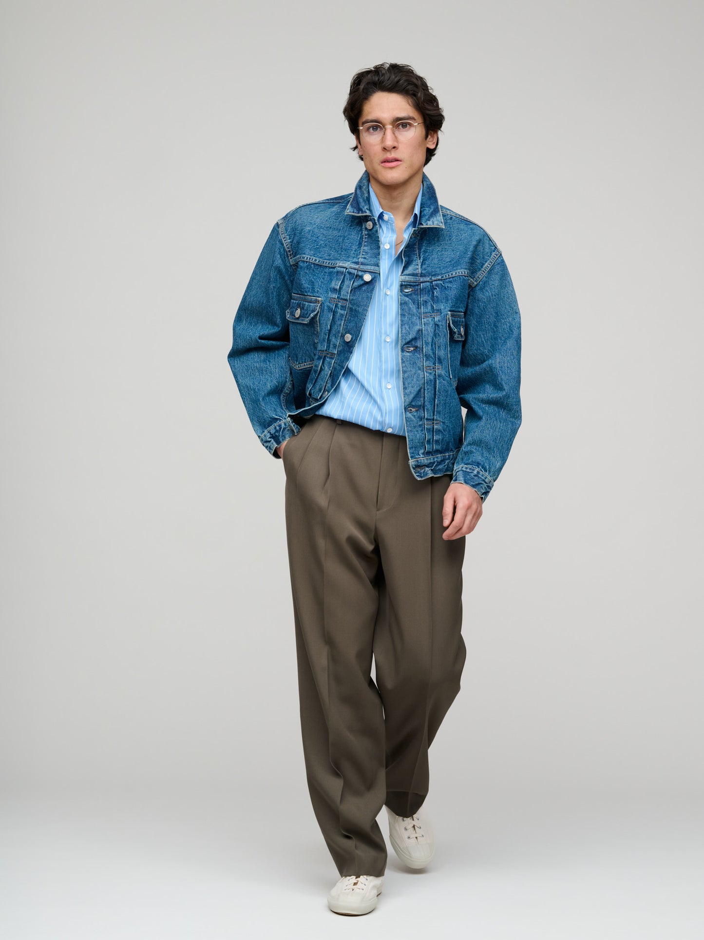 Light Wool Max Gabardine Two-Tuck Slacks, Dark Olive Brown