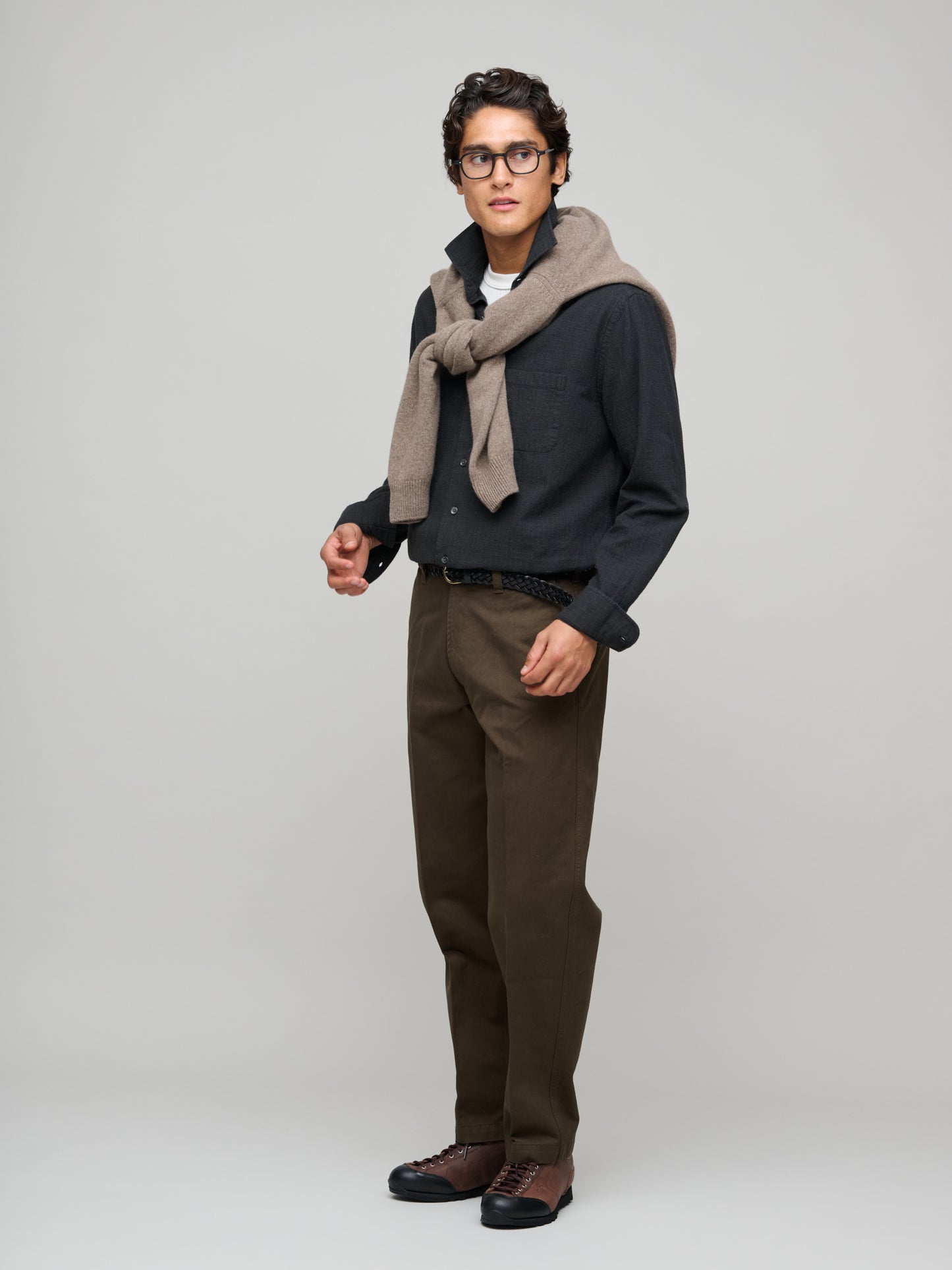 Peached Cotton Flat Front Chino, Brown