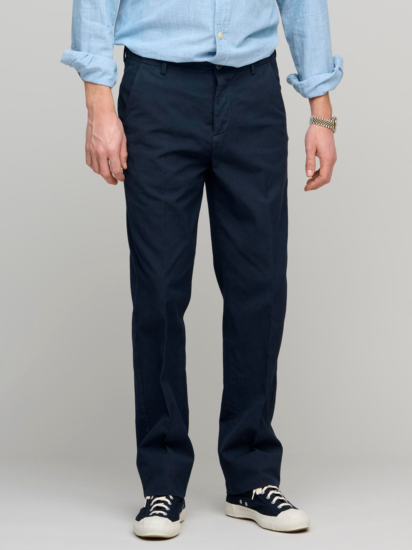 Cotton & Linen Trousers, Navy