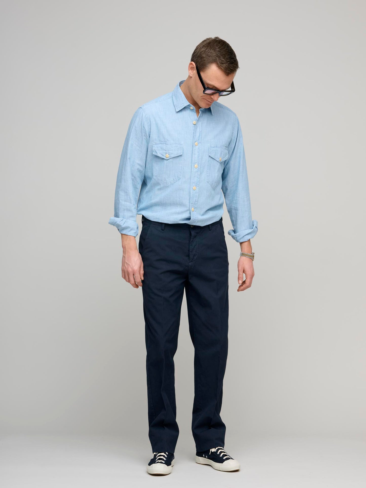 Cotton & Linen Trousers, Navy