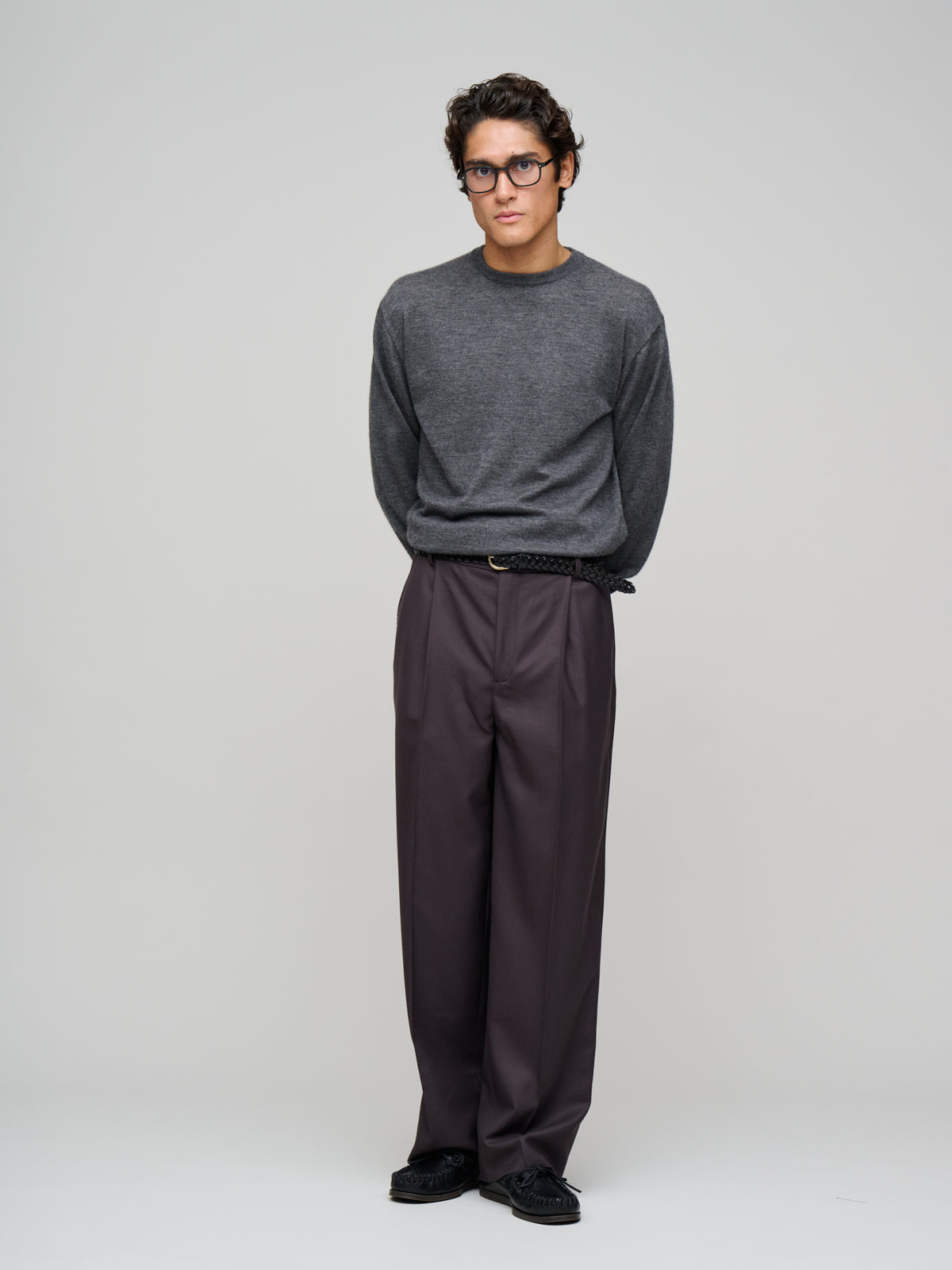 Grandad Trousers Super 130's Merino Twill, Dark Brown