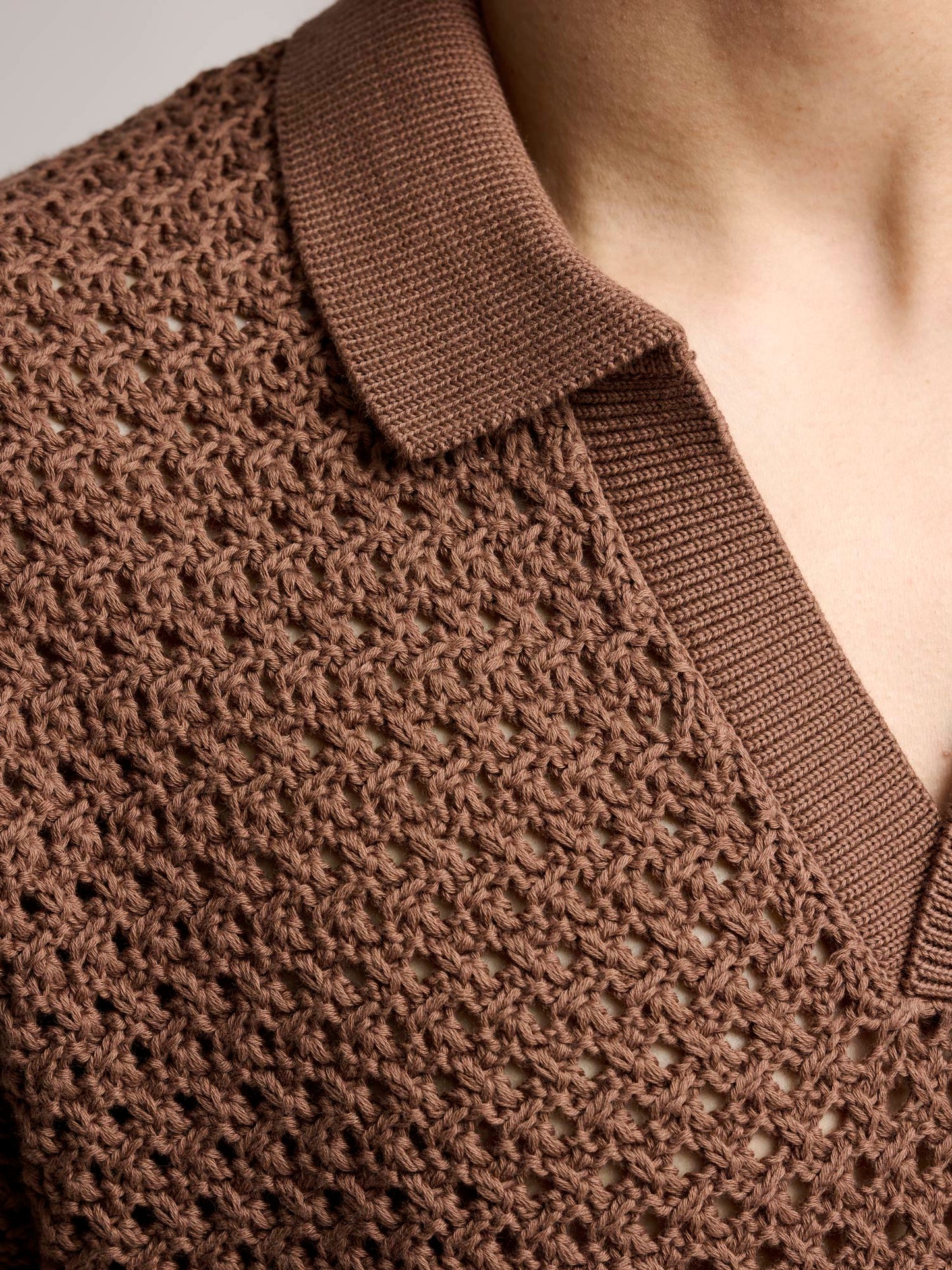 Open Stitch Polo Shirt, Brown