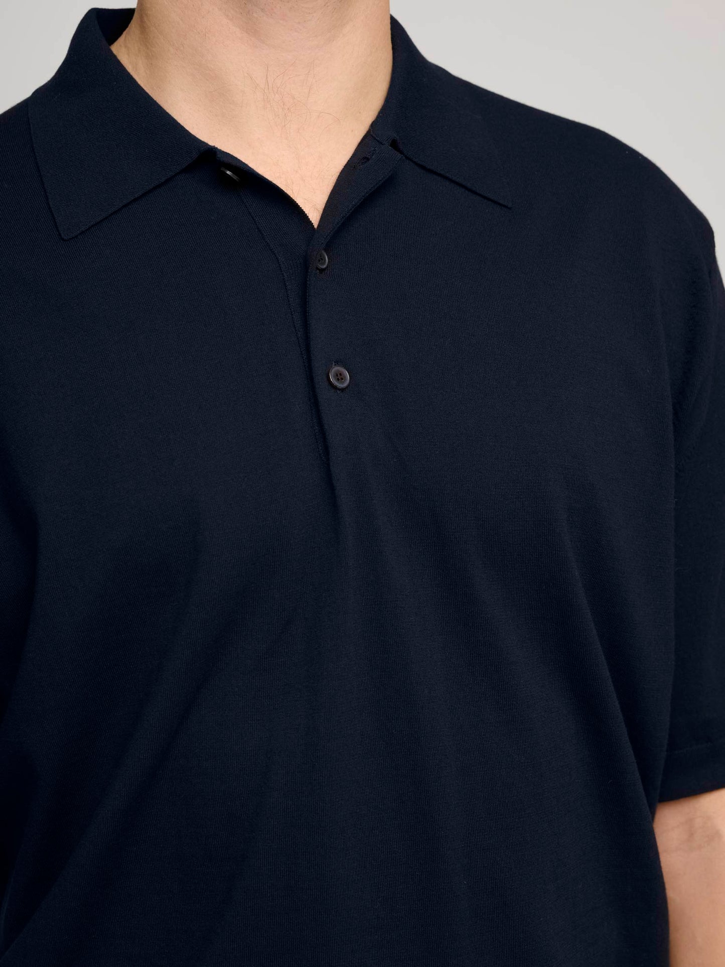 Super High Gauge Cotton Knit Polo, Dark Navy