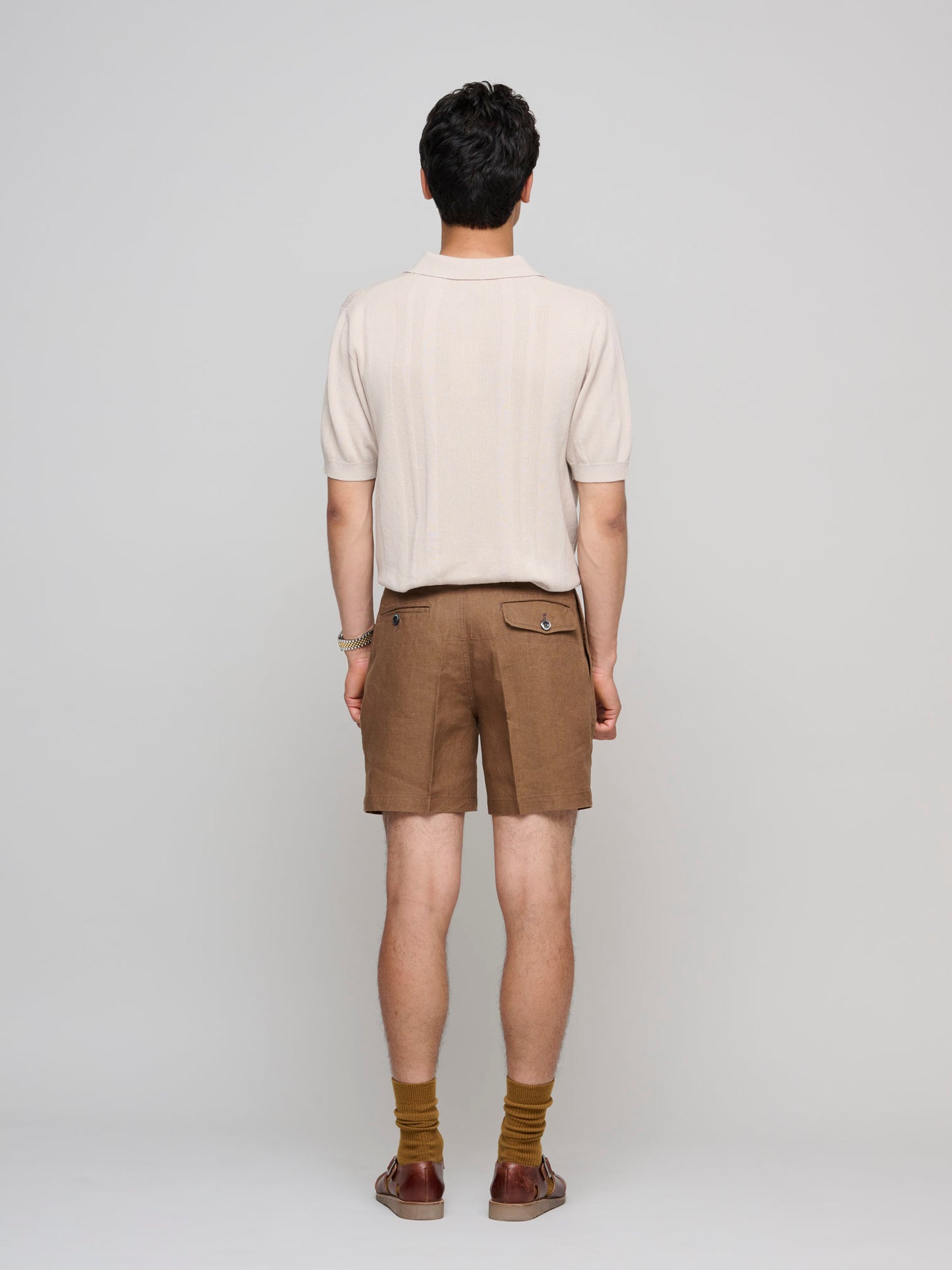 Linen One Pleat Chino Shorts, Coffee