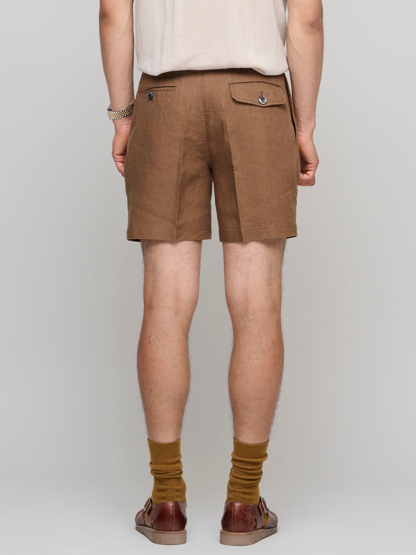 Linen One Pleat Chino Shorts, Coffee