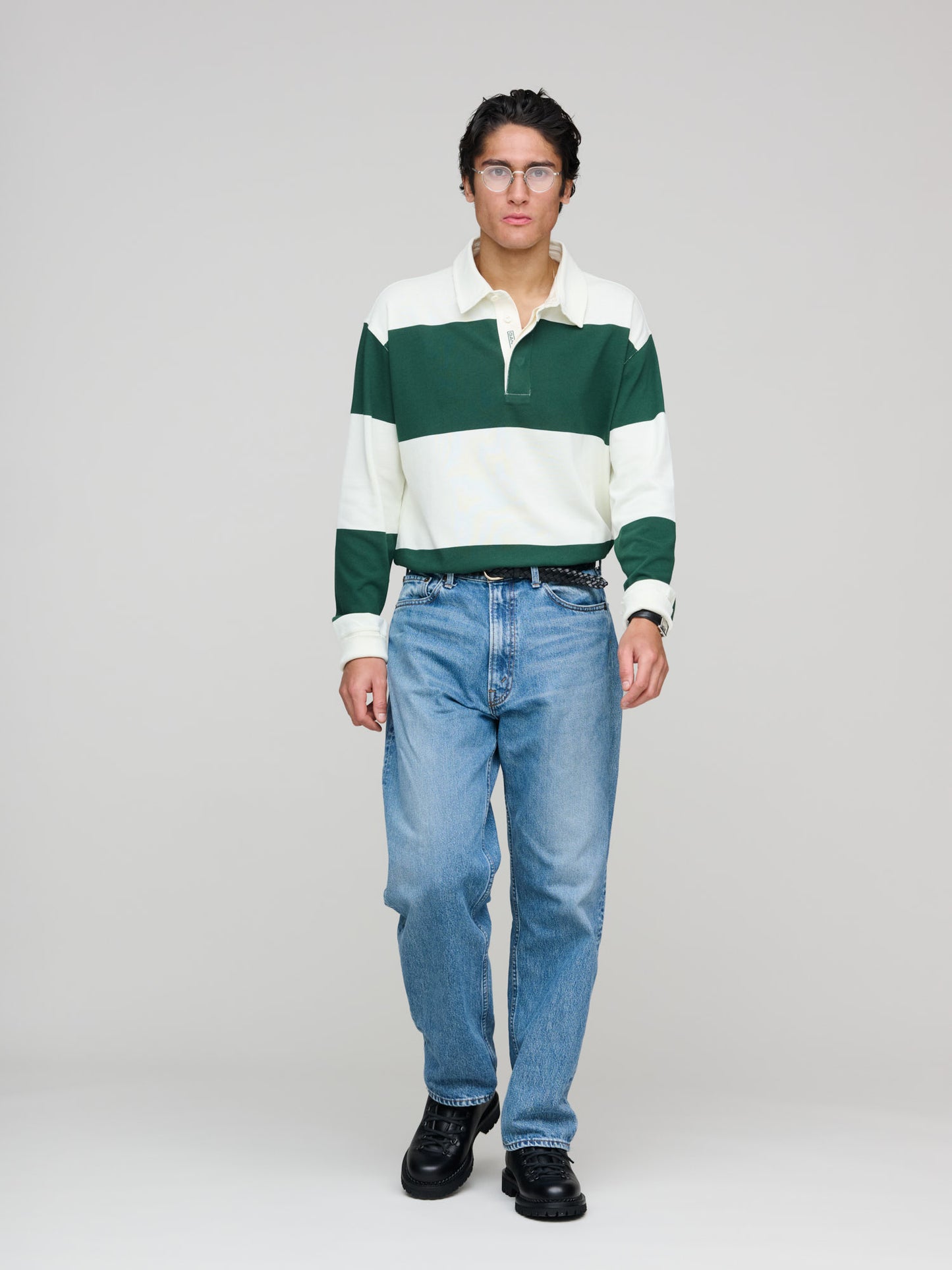 Block Stripe Heavy Rugger, Forest Green