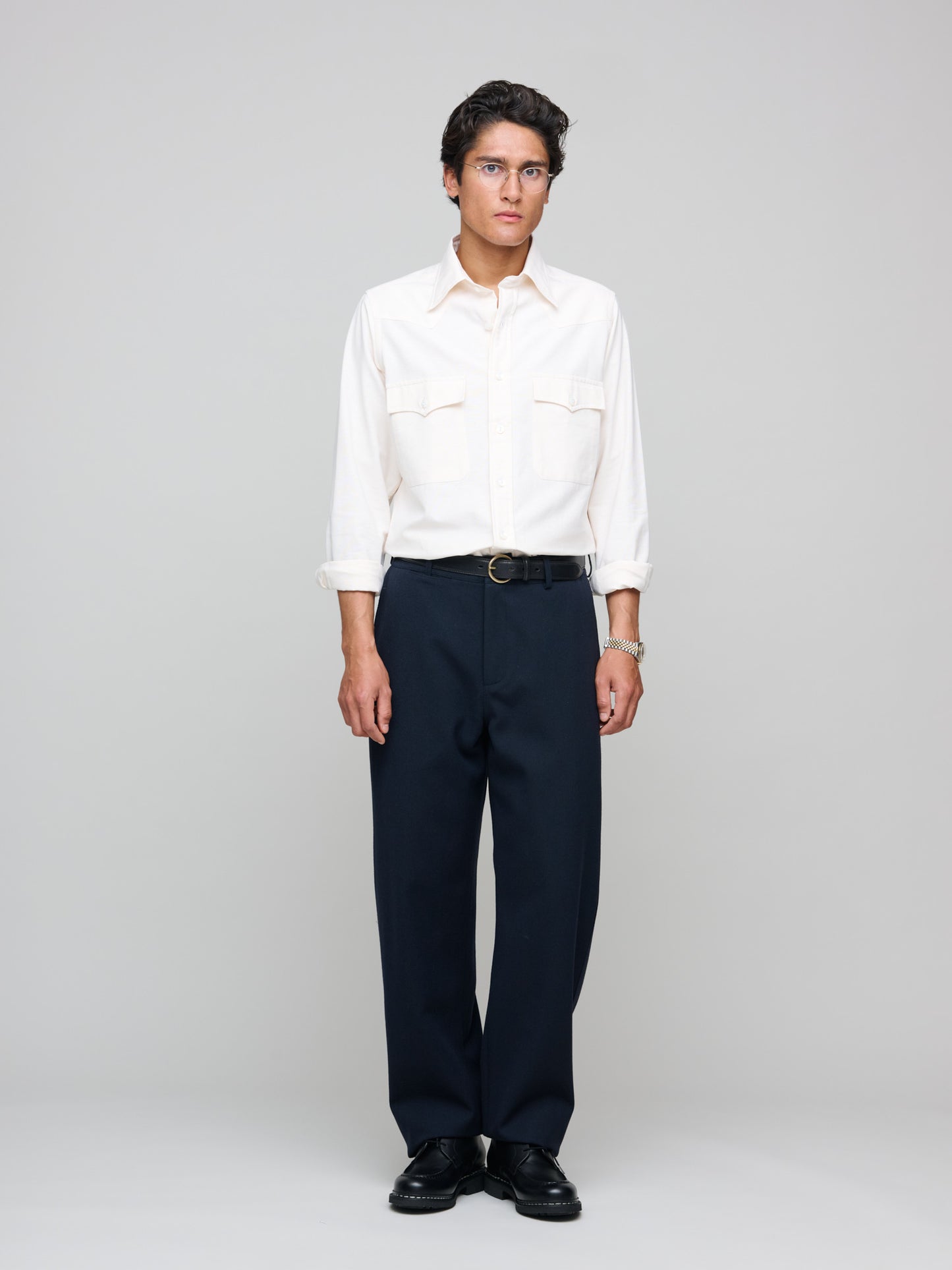 Drake's for GOODS Two Pocket Western Shirt, Cream