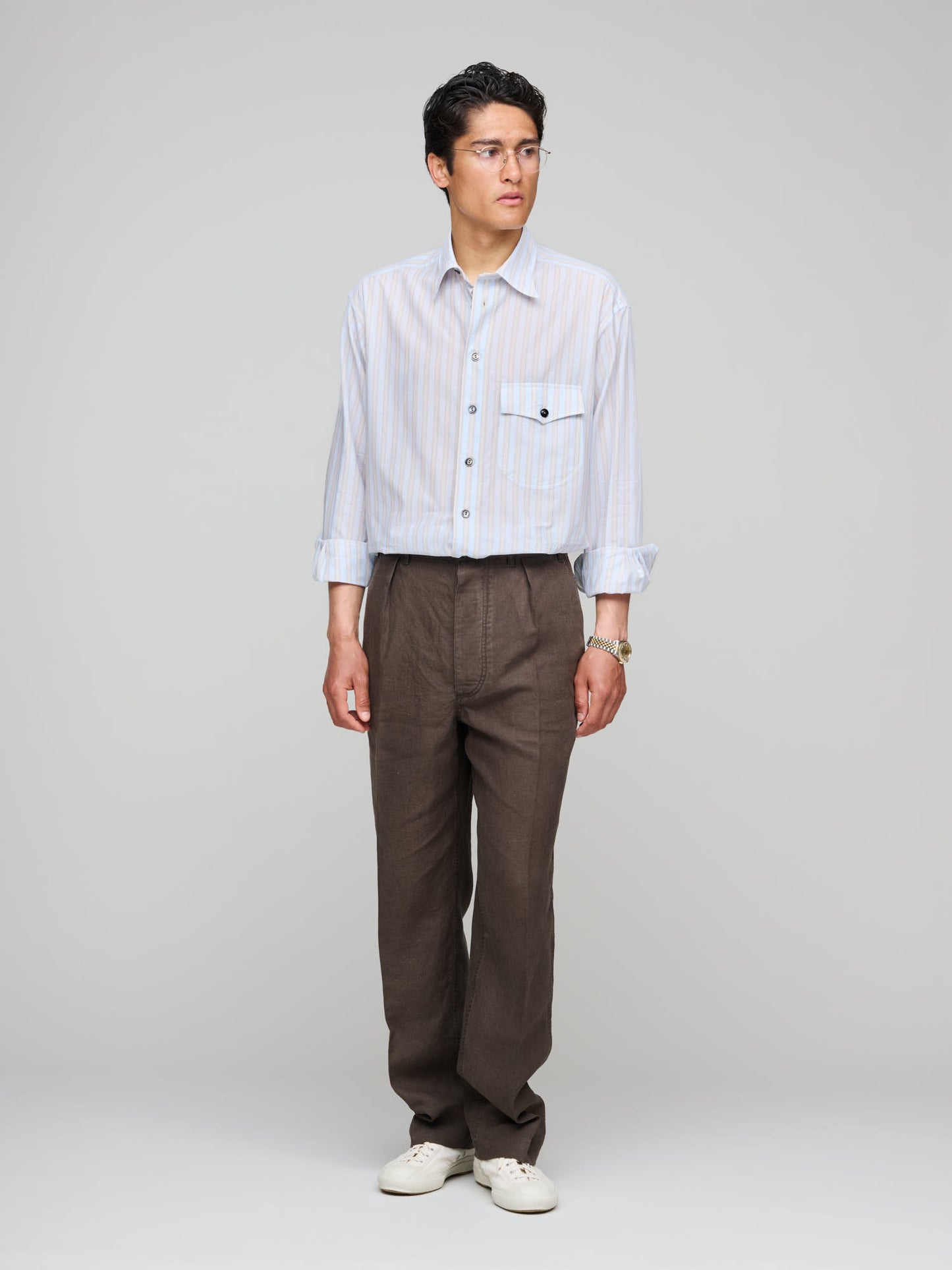 Come Up To The Studio Shirt, Beige Stripe Parachute Voile