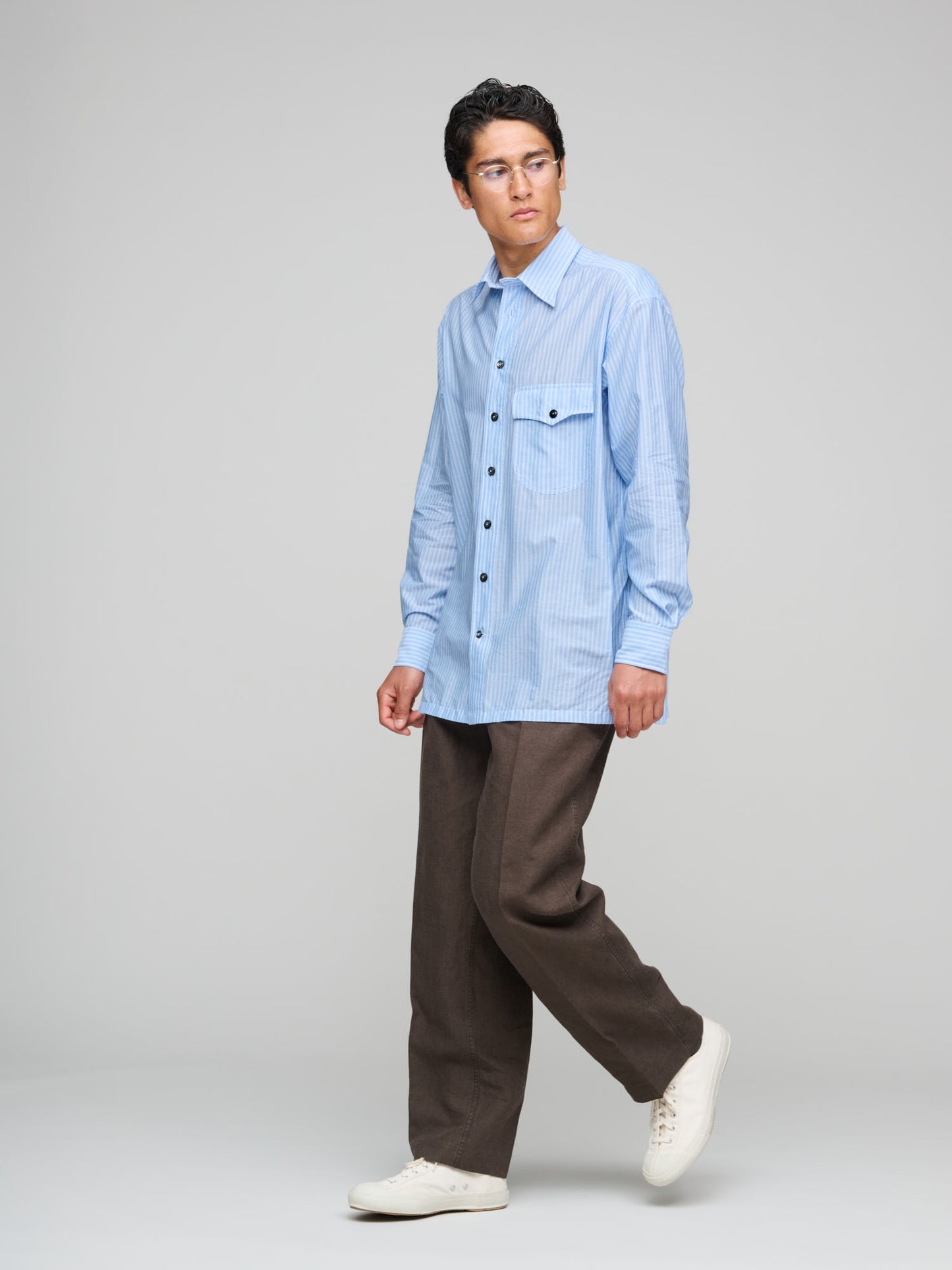 Come Up To The Studio Shirt, White Stripe Parachute Voile