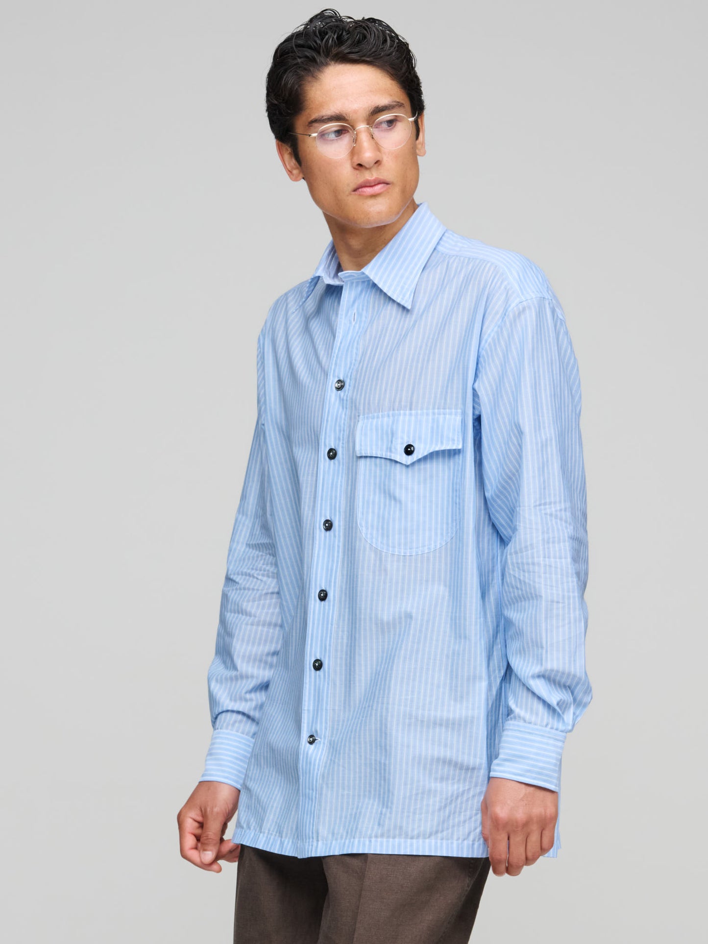 Come Up To The Studio Shirt, White Stripe Parachute Voile