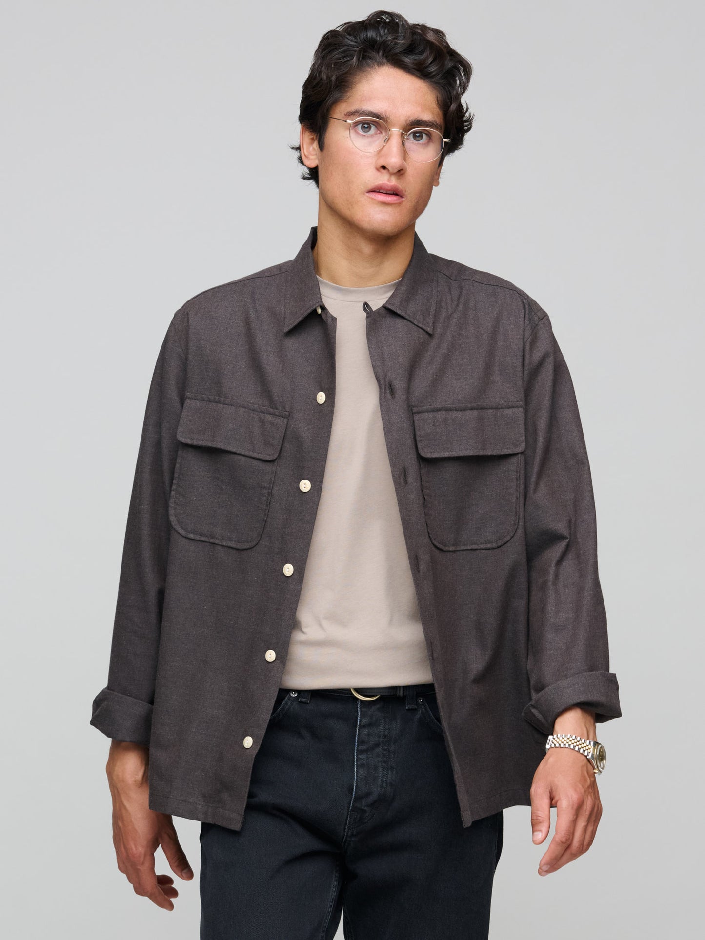 Drake's for GOODS LS Camp Collar Flannel Shirt, Chocolate