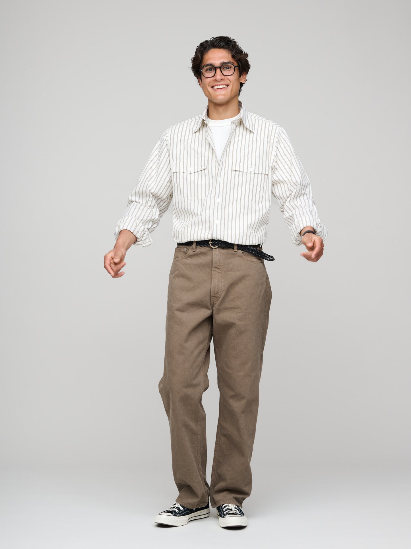 Striped Western Shirt, White, Sand & Navy