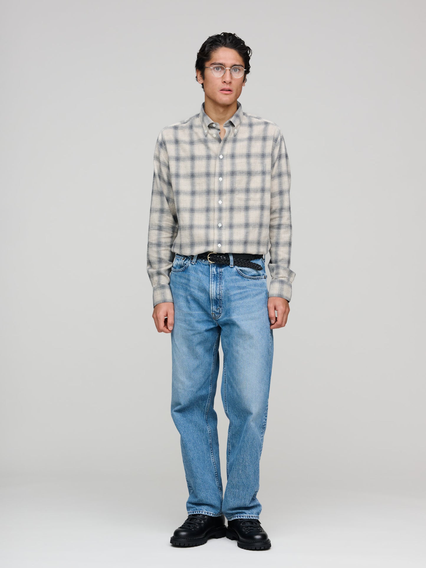 American BD Shirt Glen Check, Ecru & Charcoal