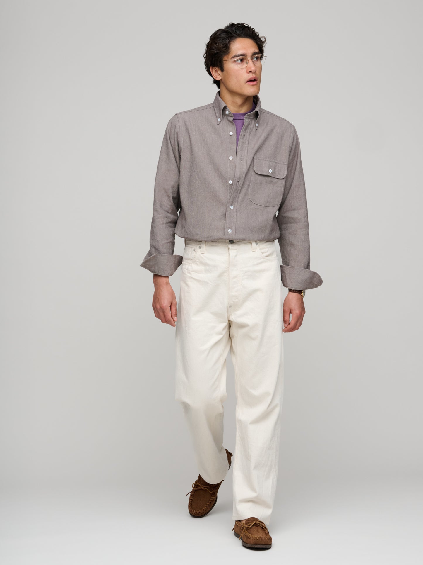 Drake's for GOODS, BD Shirt Curved Pocket, Denim Brown