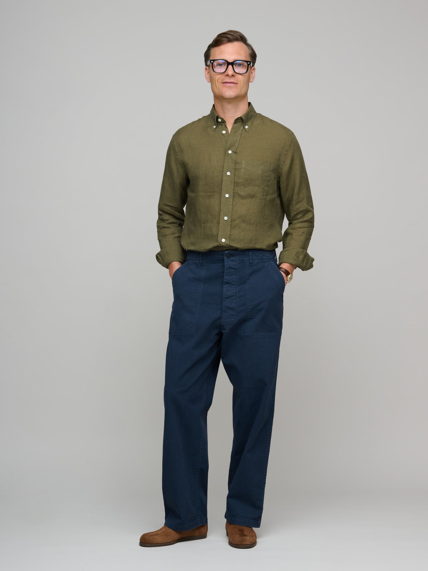 American BD Linen Shirt, Olive
