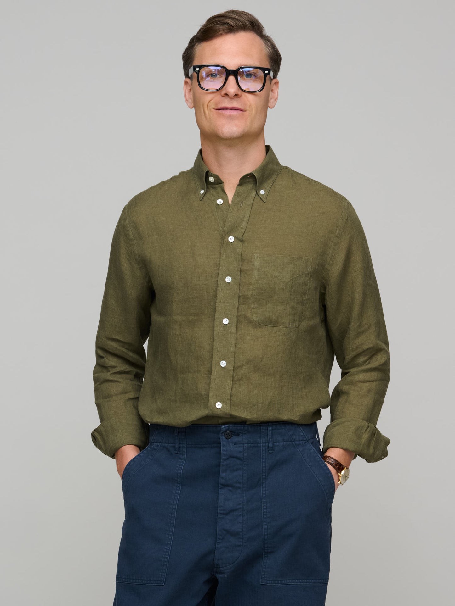 American BD Linen Shirt, Olive