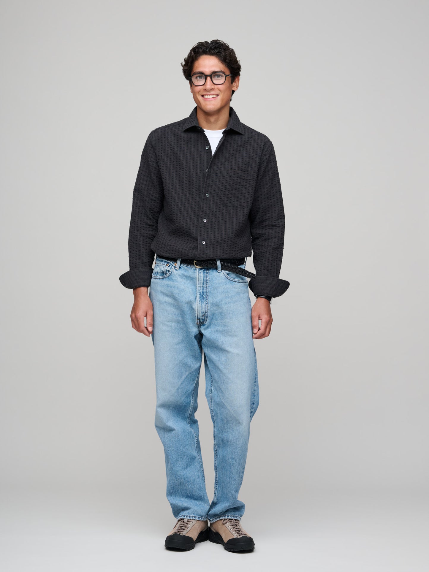 Soft Spread Collar, Seersucker Mini Check, Brown/Navy