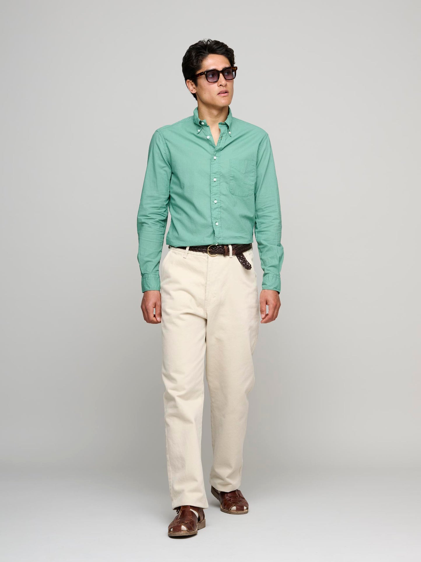 Fine Cotton Linen Voile L/S Shirt, Midori Green