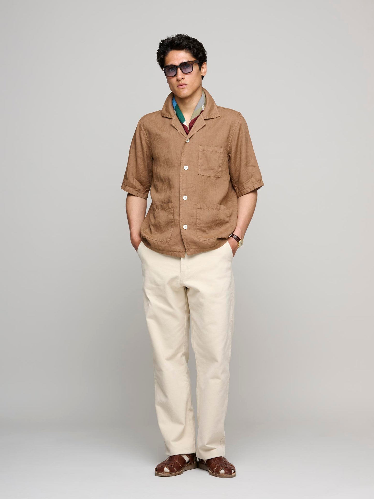 Ago Short Sleeve Linen Shirt, Brown