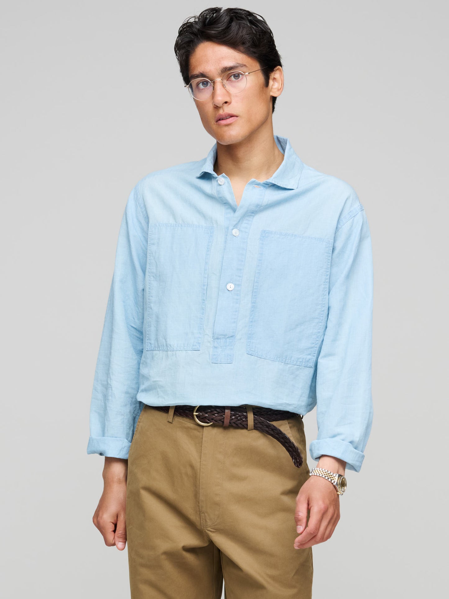 Drake's for GOODS Cotton Linen Map Pocket Popover, Chambray