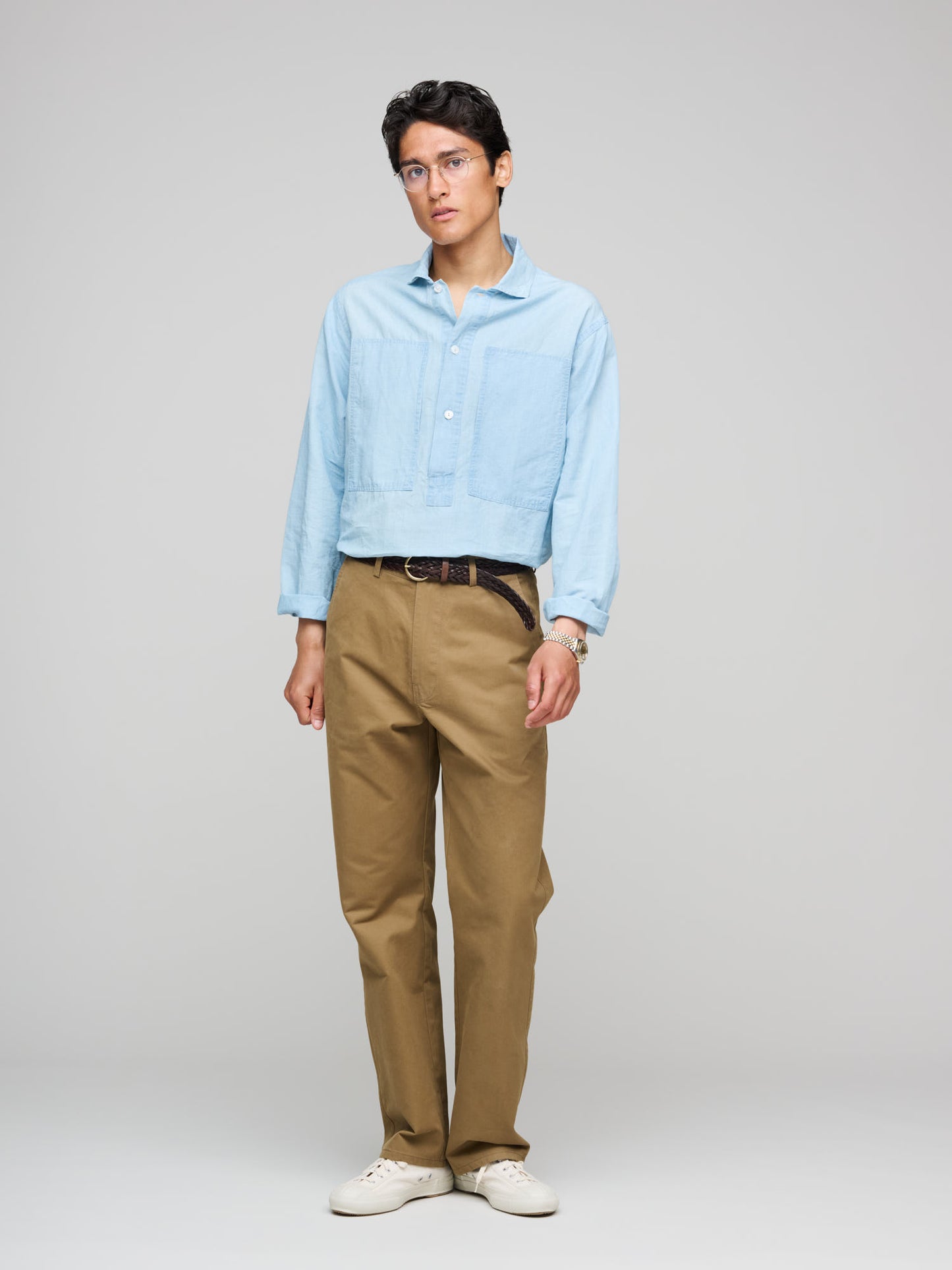 Drake's for GOODS Cotton Linen Map Pocket Popover, Chambray