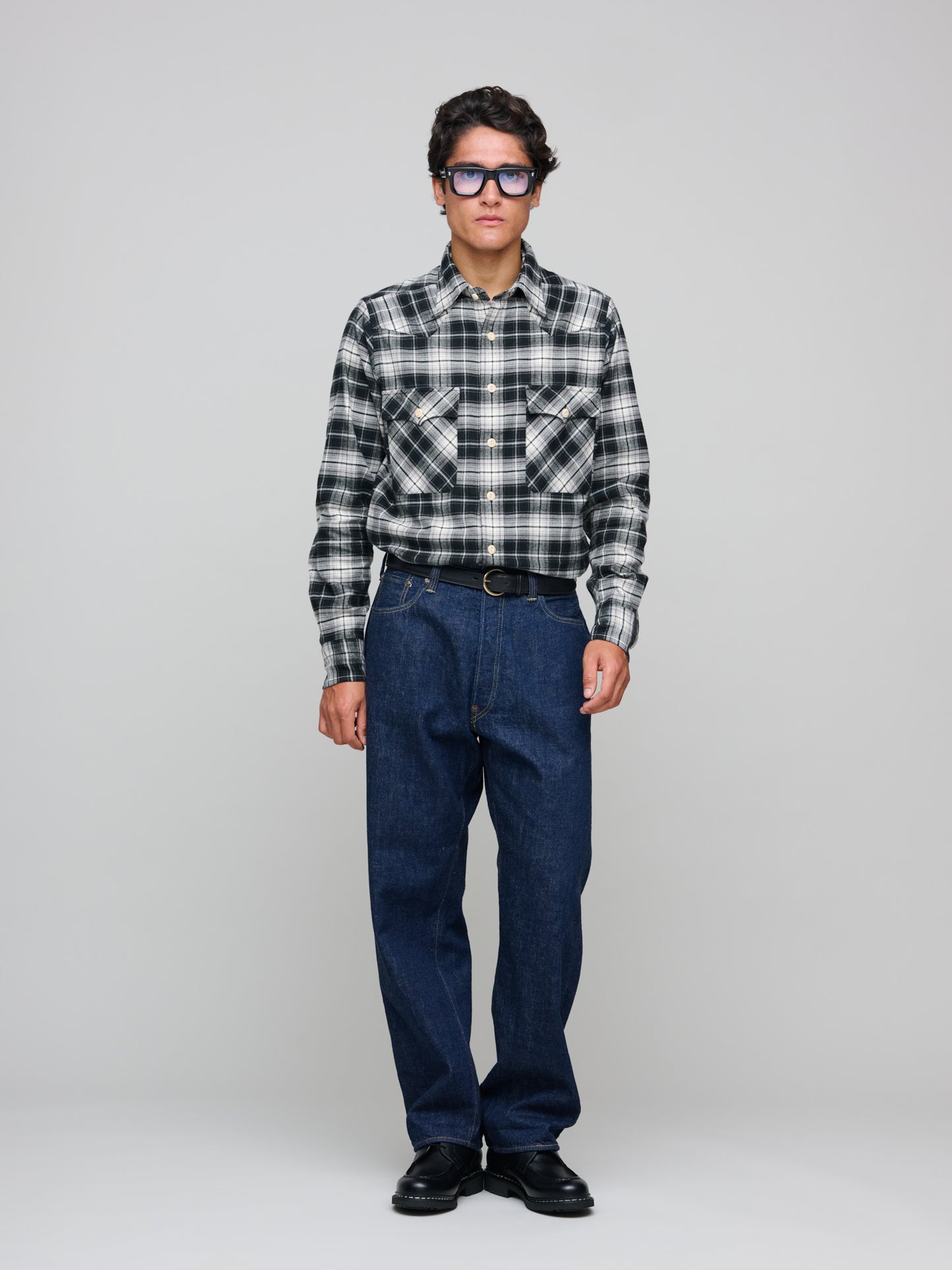 Drake's for GOODS Pinpoint Two Pocket Western Shirt, Black & White