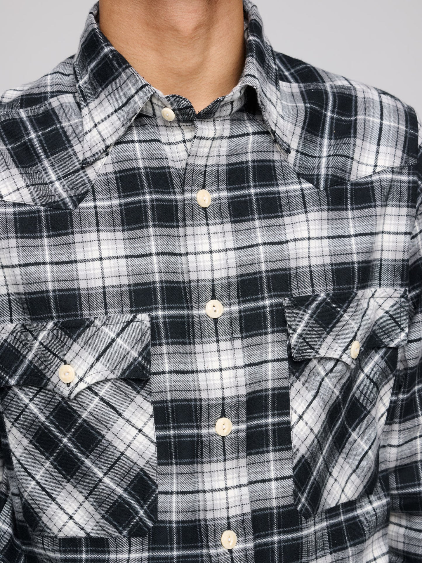 Drake's for GOODS Pinpoint Two Pocket Western Shirt, Black & White