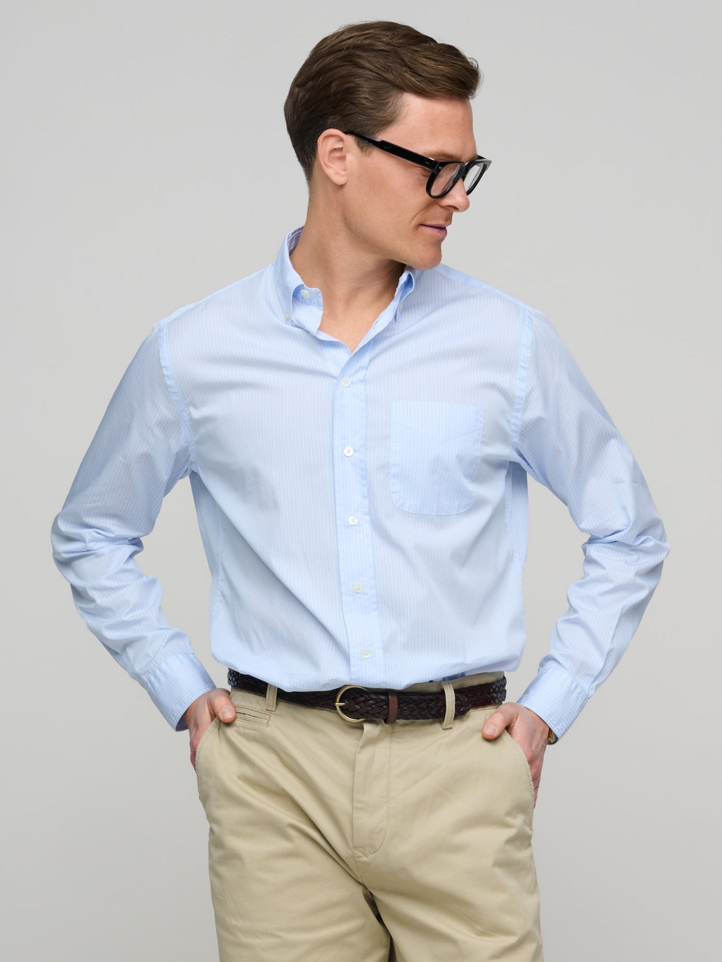 American BD Super Lightweight Shirt, Light Blue/White Double Stripe