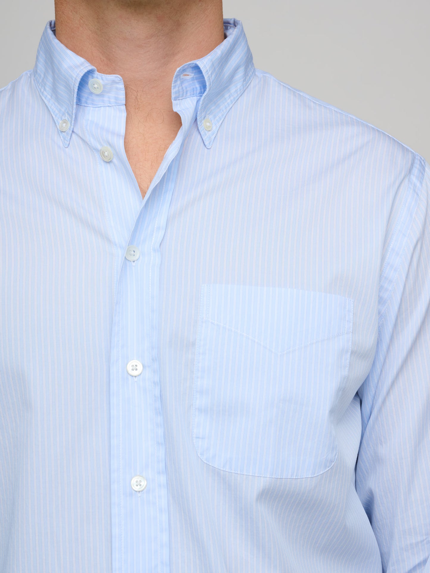 American BD Super Lightweight Shirt, Light Blue/White Double Stripe