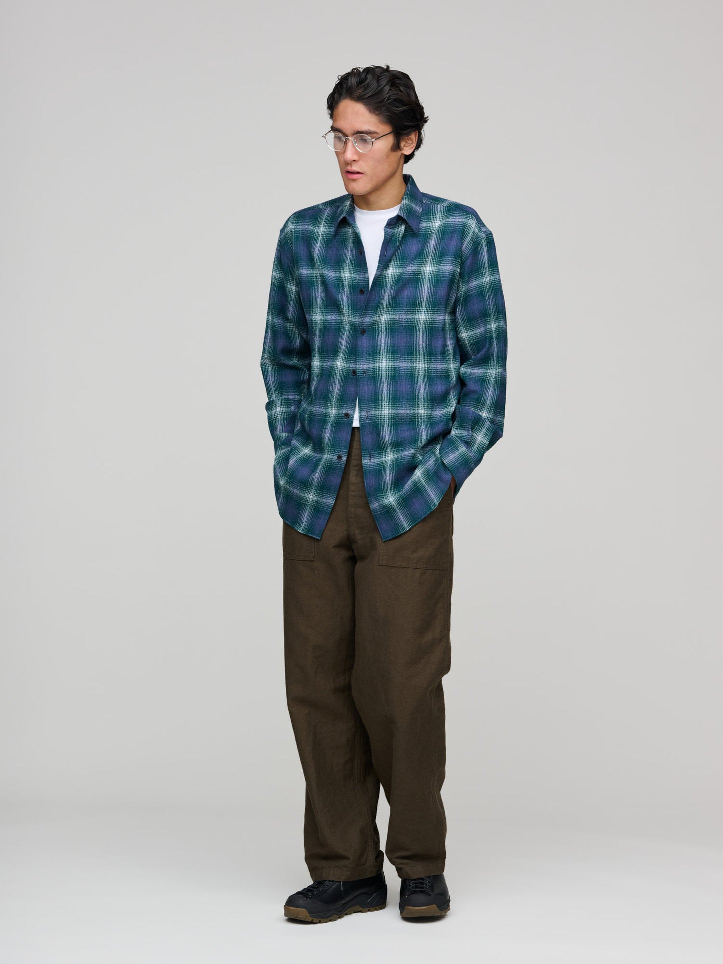 Airy Wool Check Shirt, Forest Green & Navy
