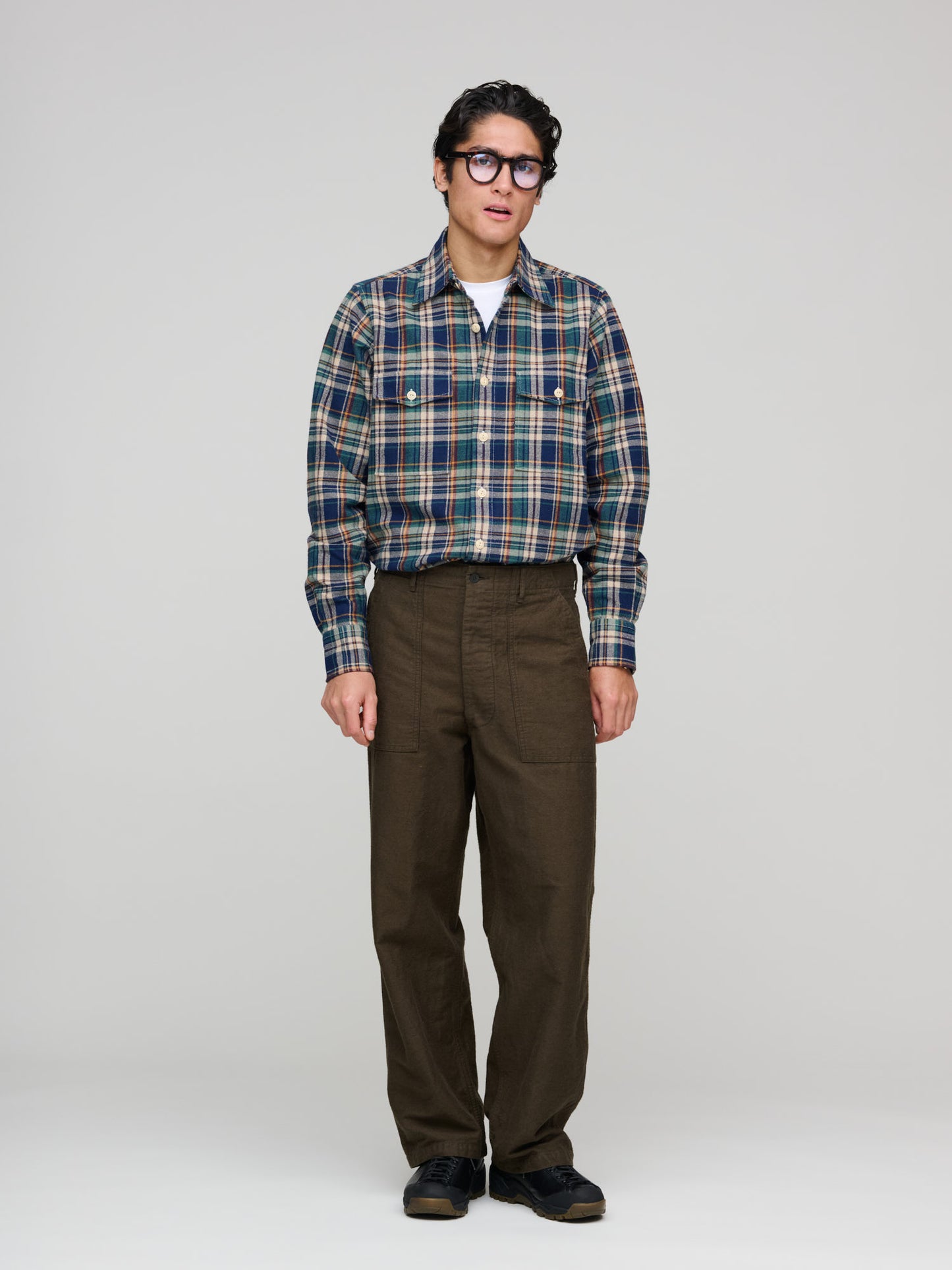 Check Relaxed Block Shirt, Indigo