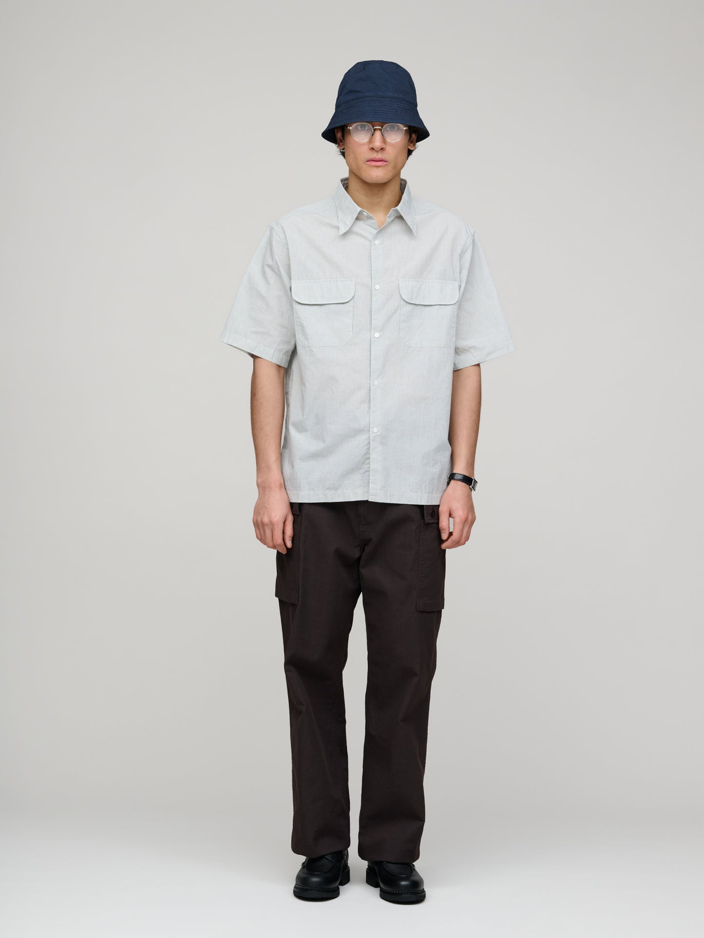 Nanamica, Regular Collar S/S Shirt, Natural Tiny Check
