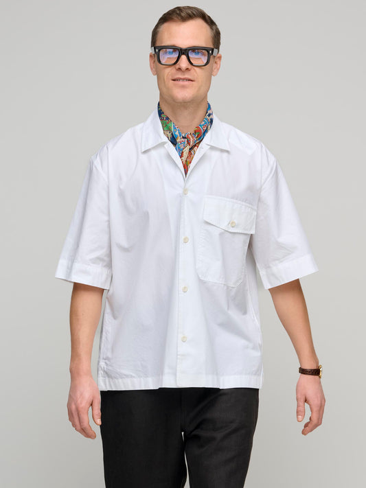 S/S Flap Pocket Shirt Compact Cotton Poplin, White