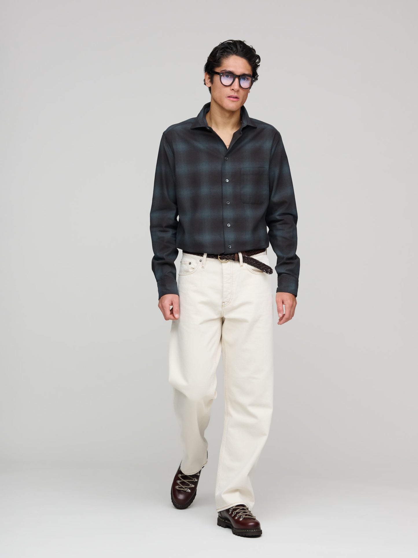 Soft Spread Collar, Brown & Blue Glen Check