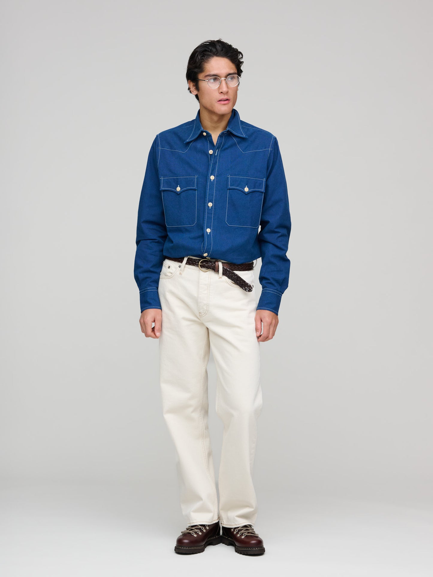 Indigo Canvas Two-Pocket Western Shirt, Navy