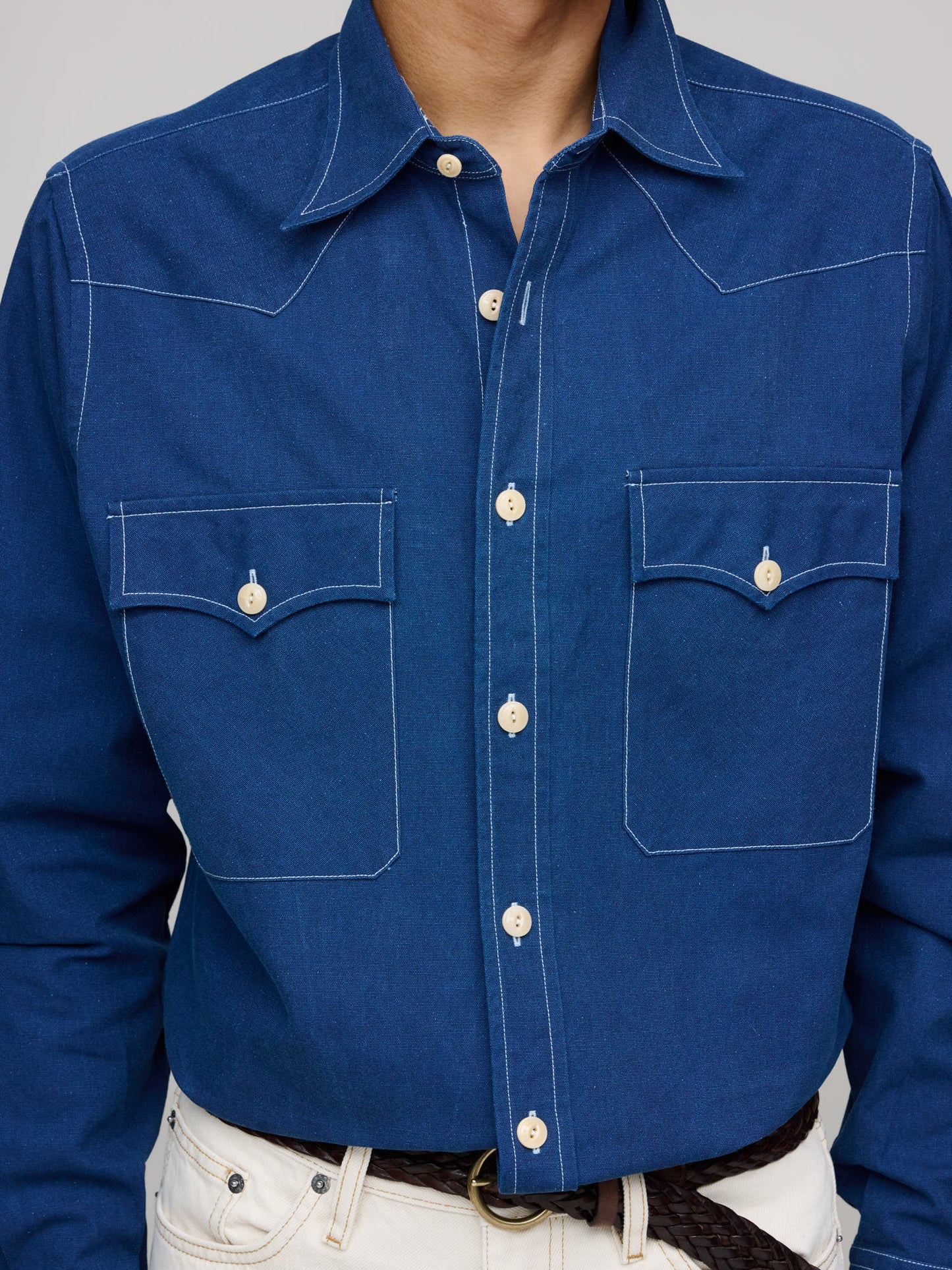 Indigo Canvas Two-Pocket Western Shirt, Navy