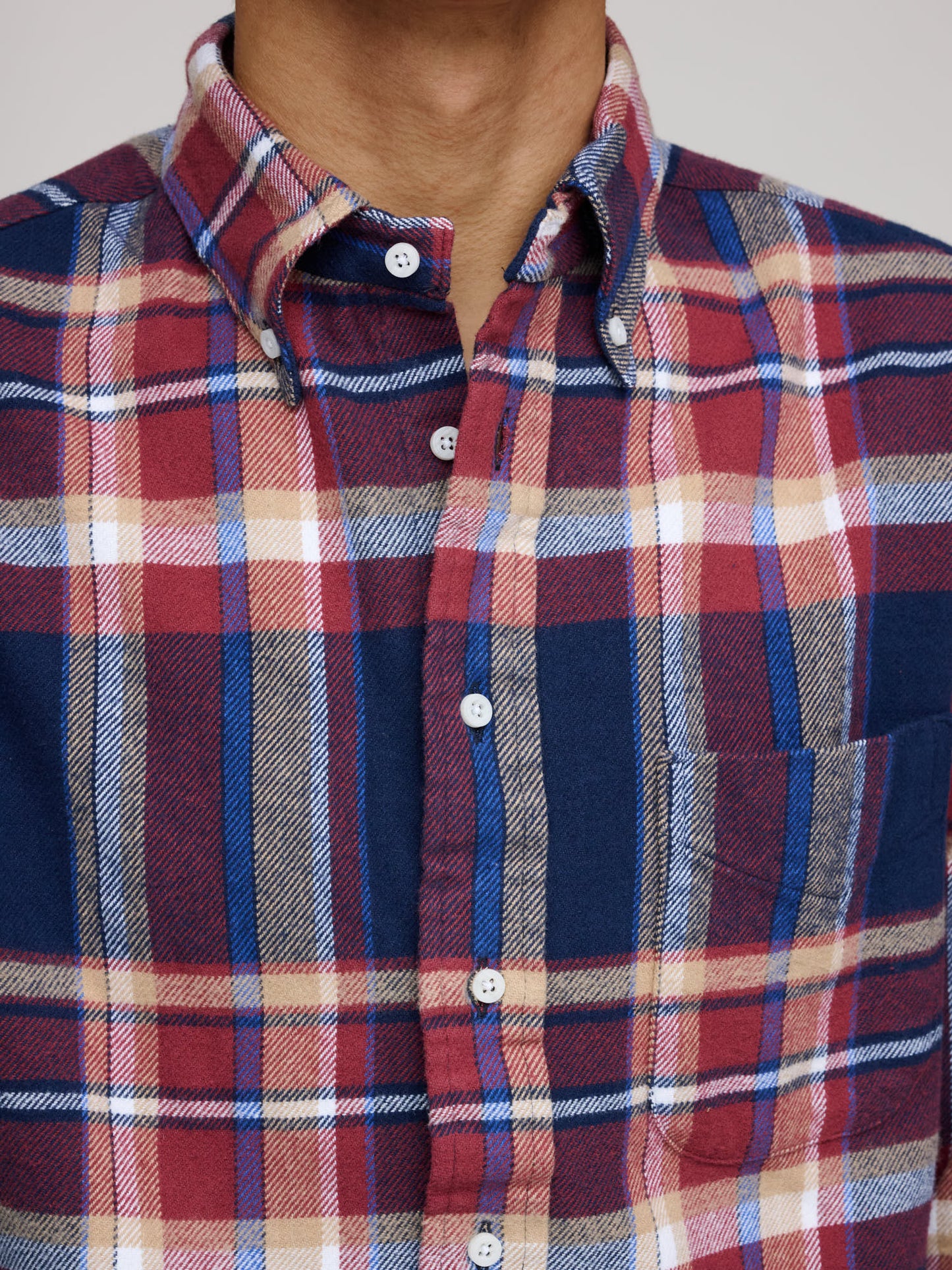 Multi Brushed Winter Madras Shirt, Burgundy/Navy Check