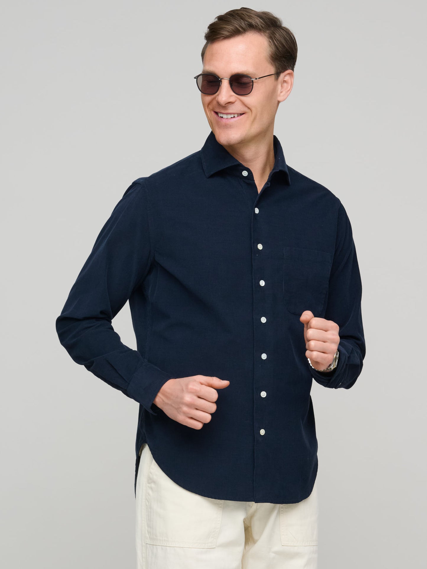 Soft Spread Collar, Dark Navy Corduroy