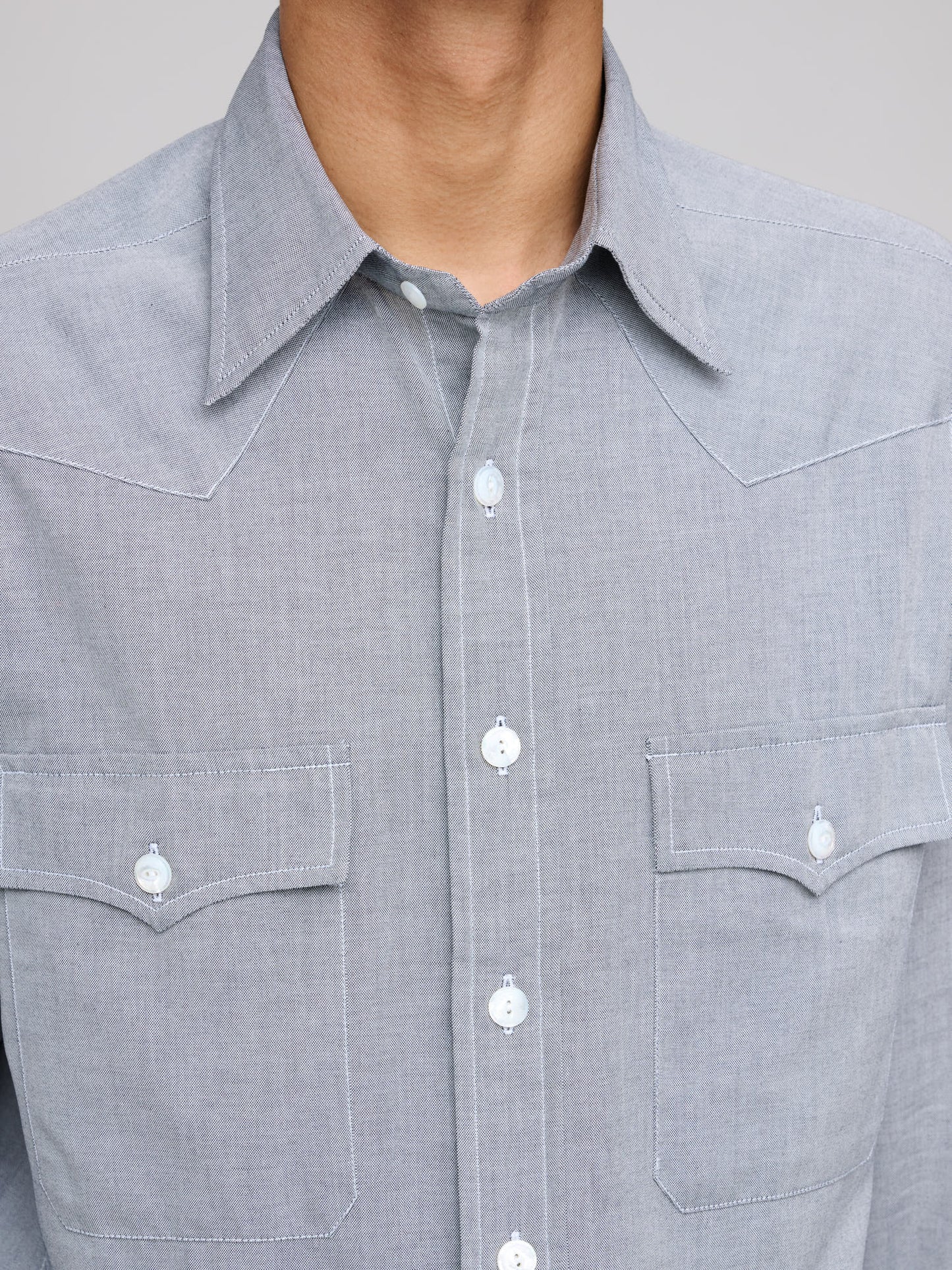 Drake's for GOODS Pinpoint Two Pocket Western Shirt, Grey