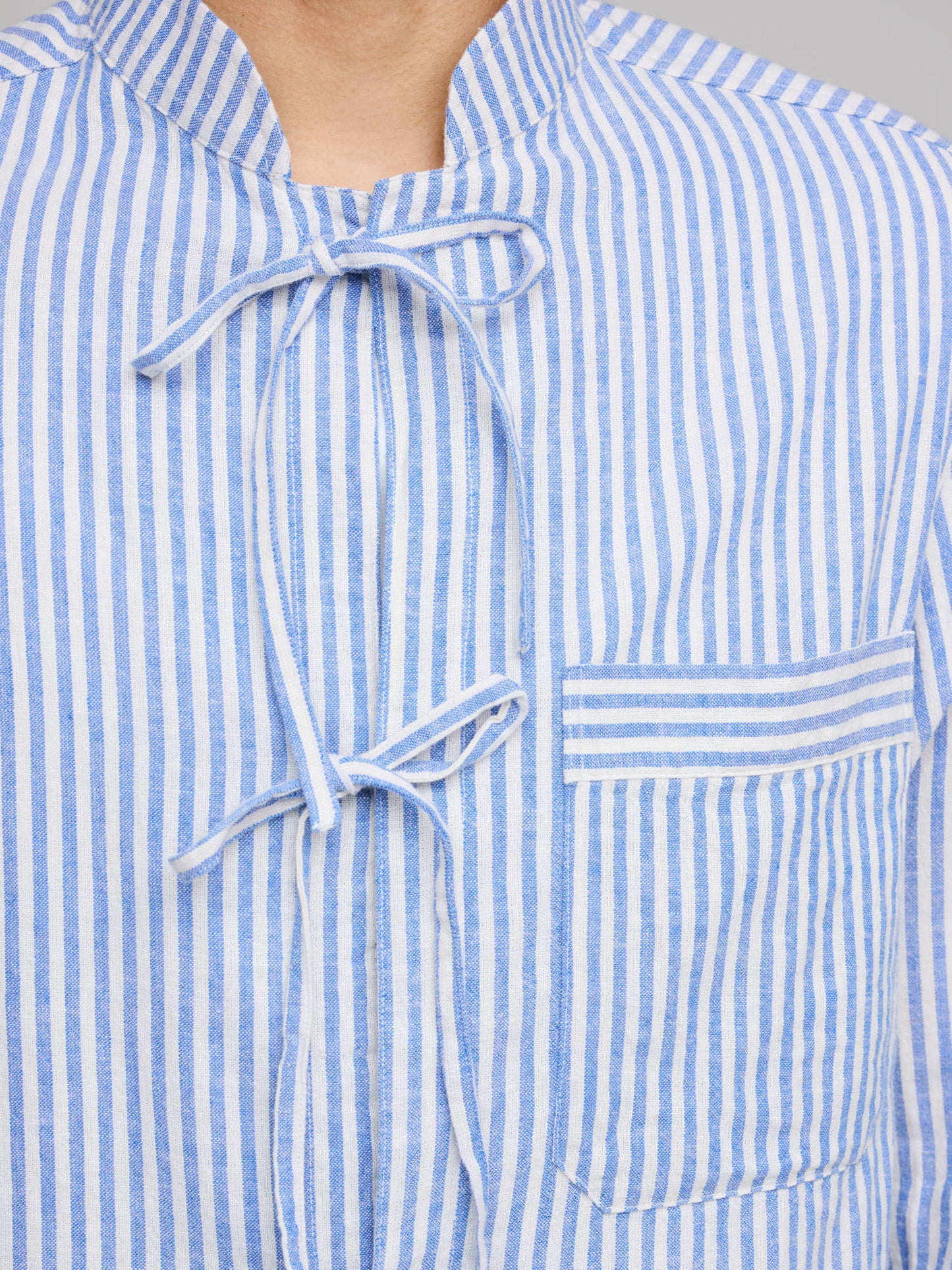 Grandad Collar Tie Shirt, Blue & White Stripe
