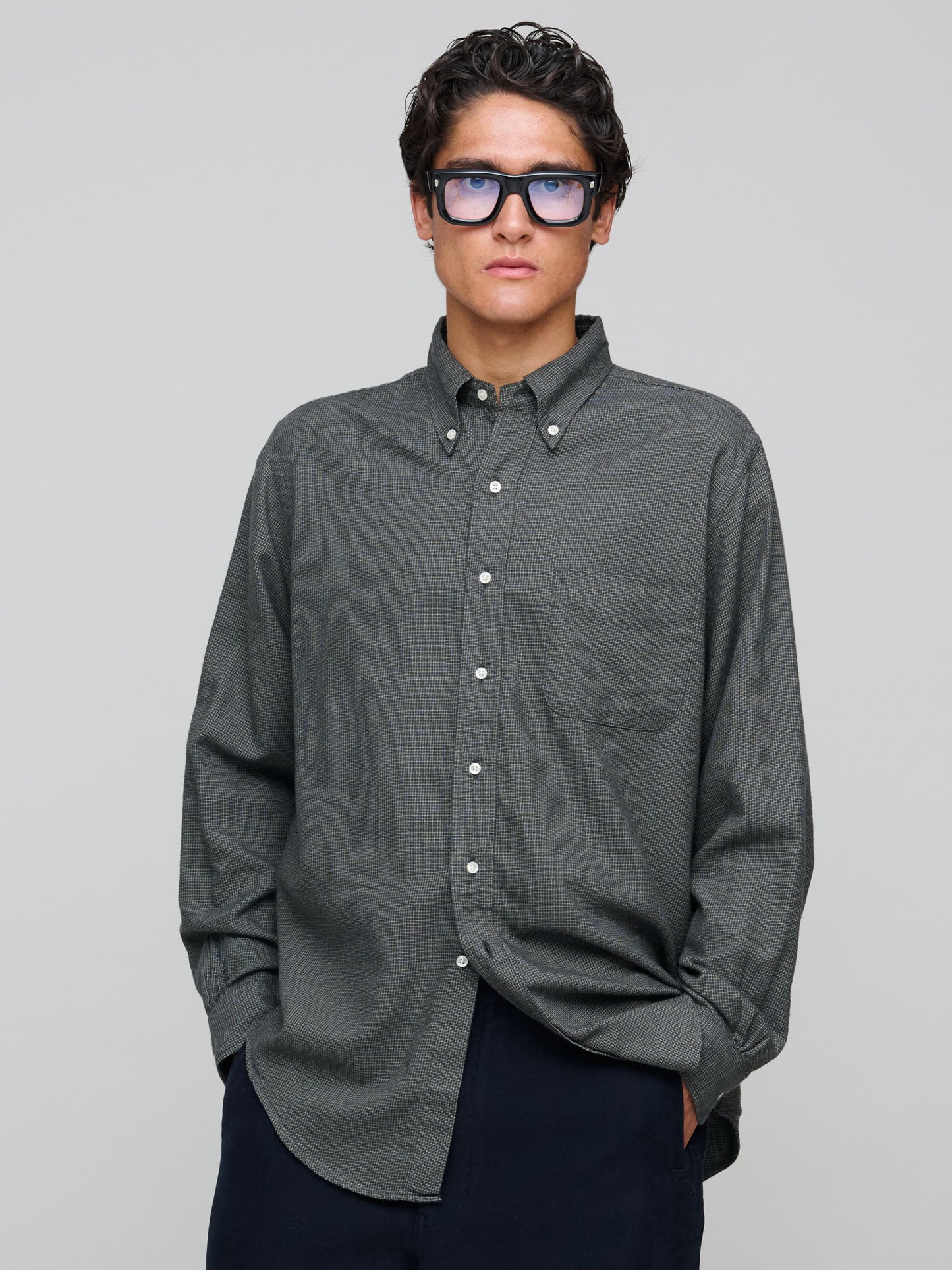 BD Shirt Soft Subtly Brushed Mini Check, Charcoal