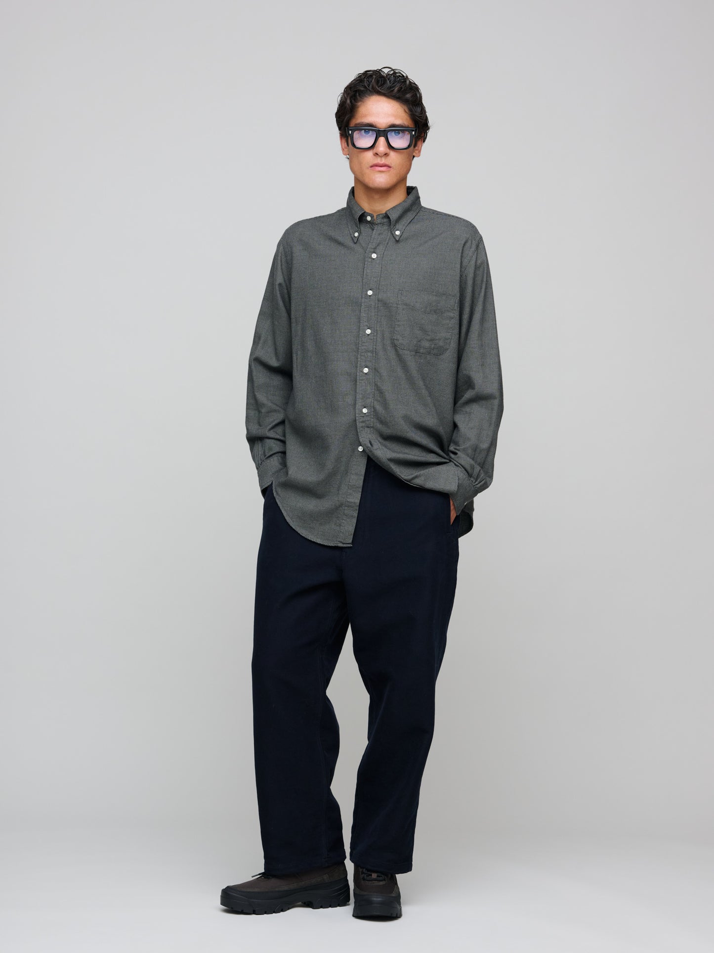 BD Shirt Soft Subtly Brushed Mini Check, Charcoal