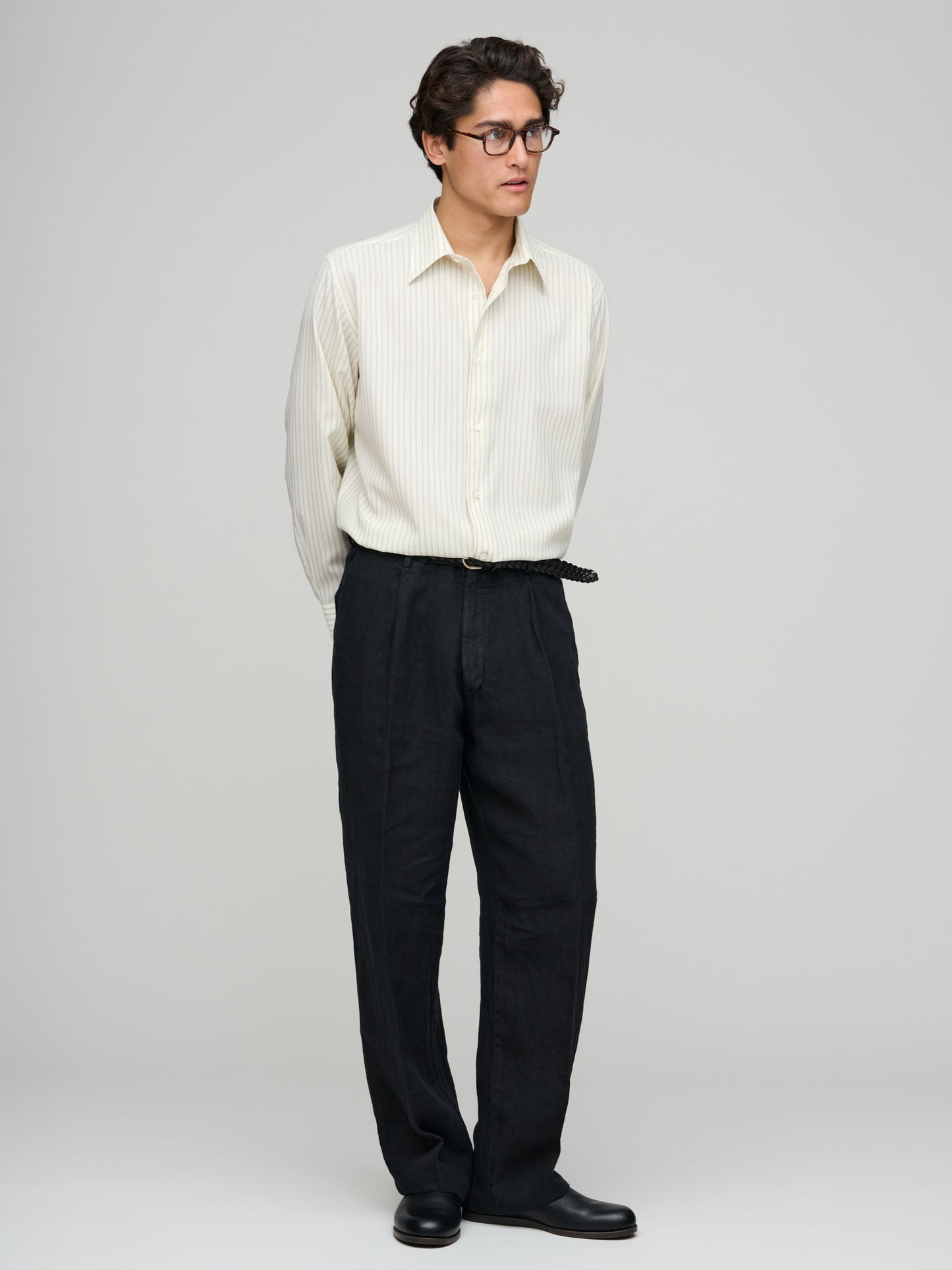 Super Fine Wool Stripe Shirt, Ivory White Stripe