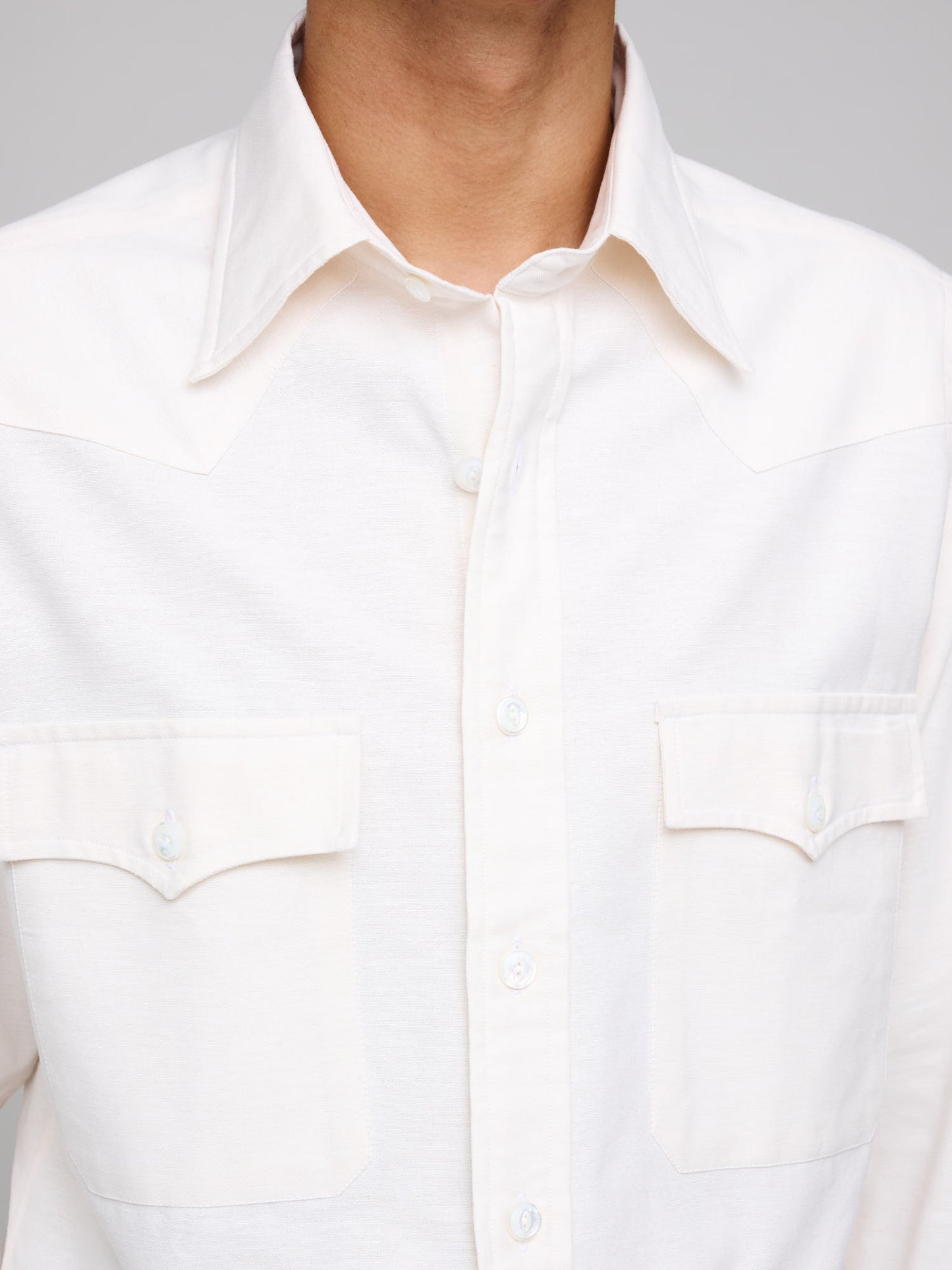 Drake's for GOODS Two Pocket Western Shirt, Cream
