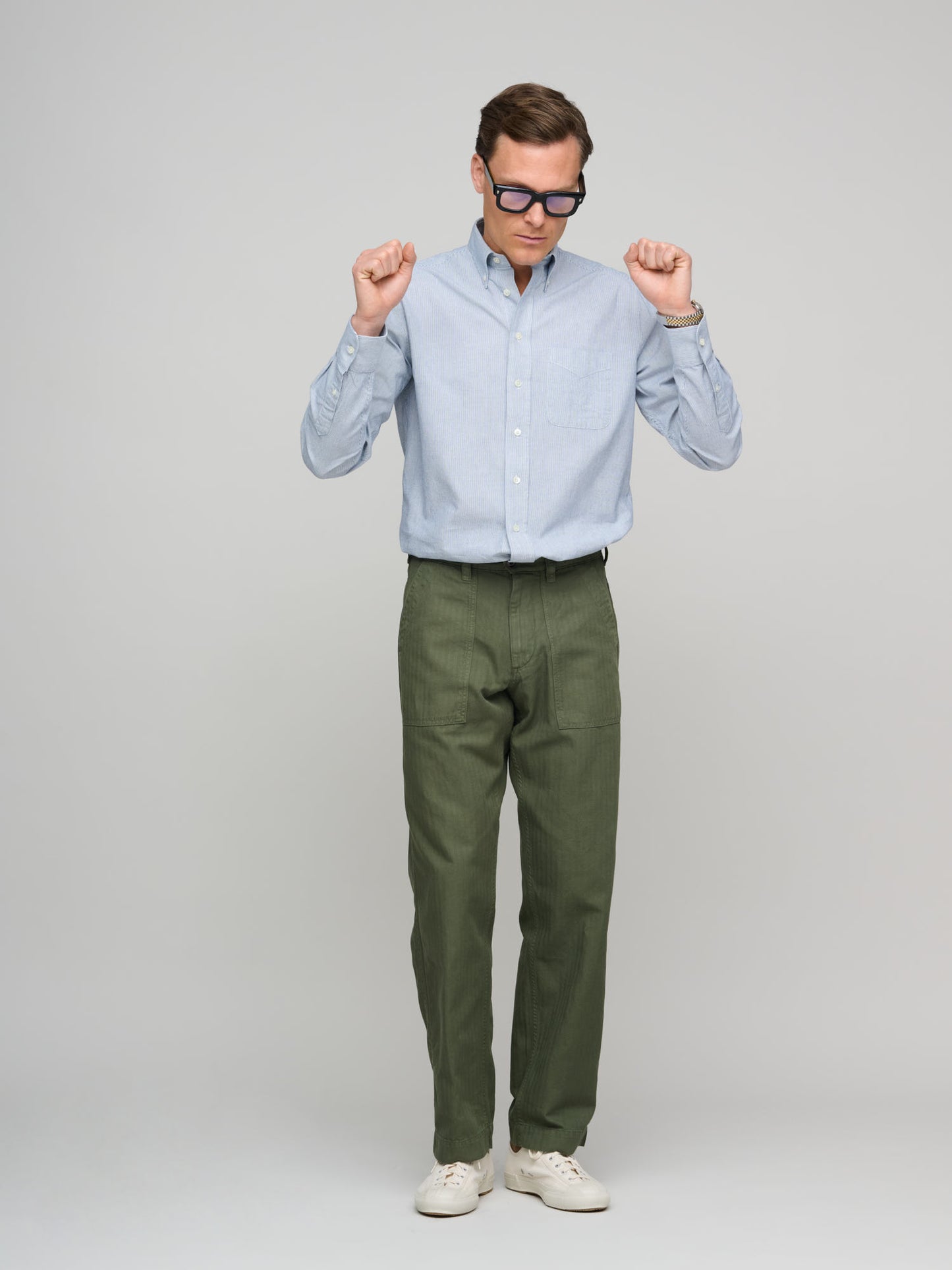 American BD Shirt Chambray, Fine Hickory Stripe