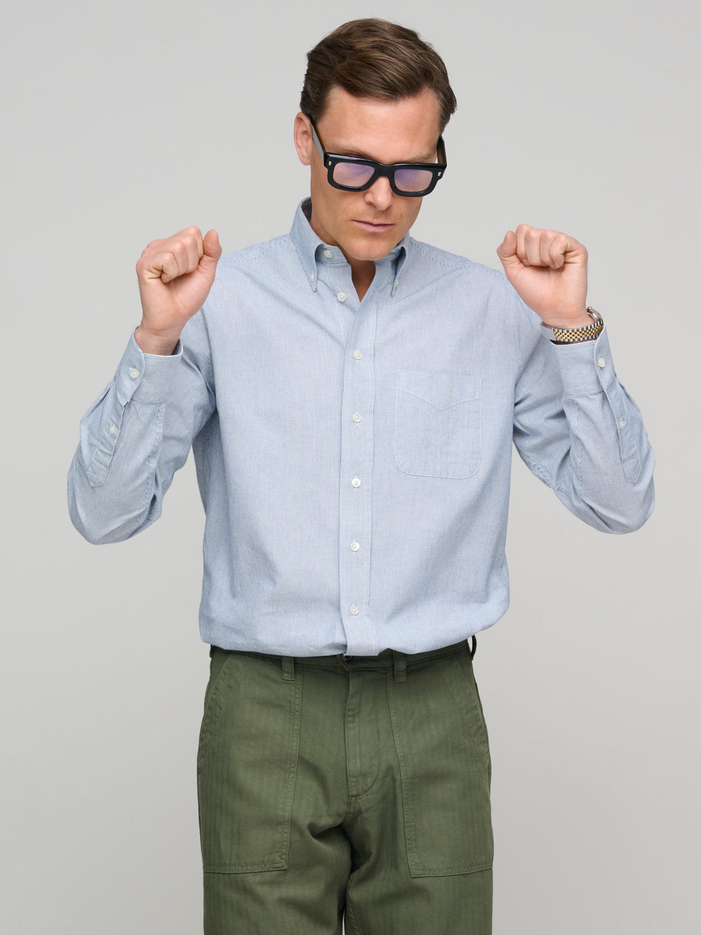 American BD Shirt Chambray, Fine Hickory Stripe