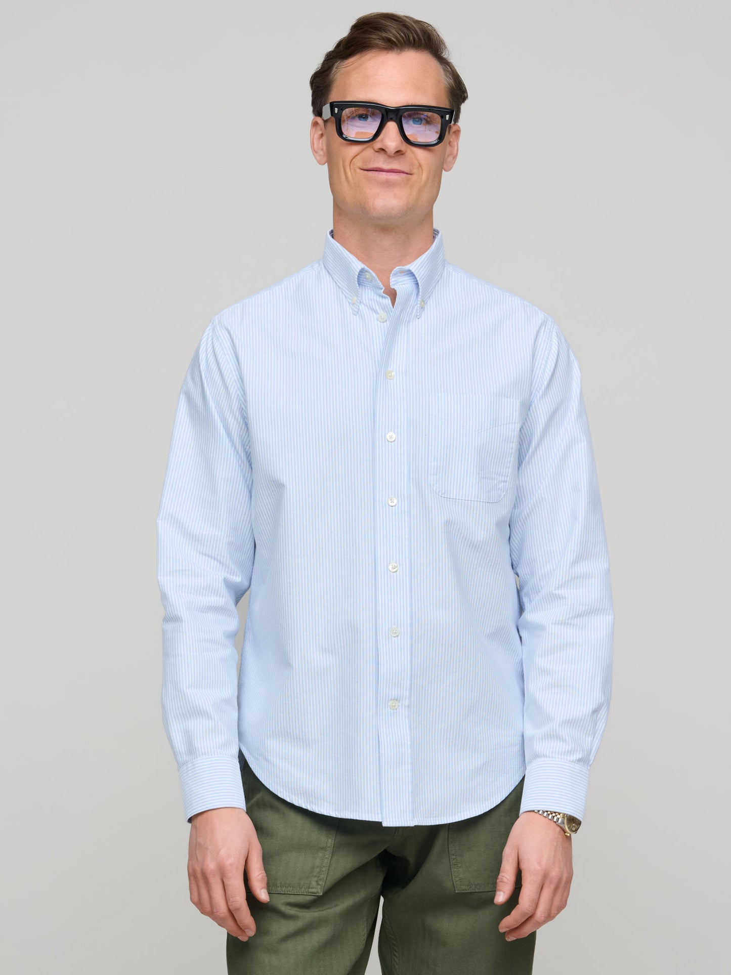 American BD Oxford Shirt, Blue/White Stripe