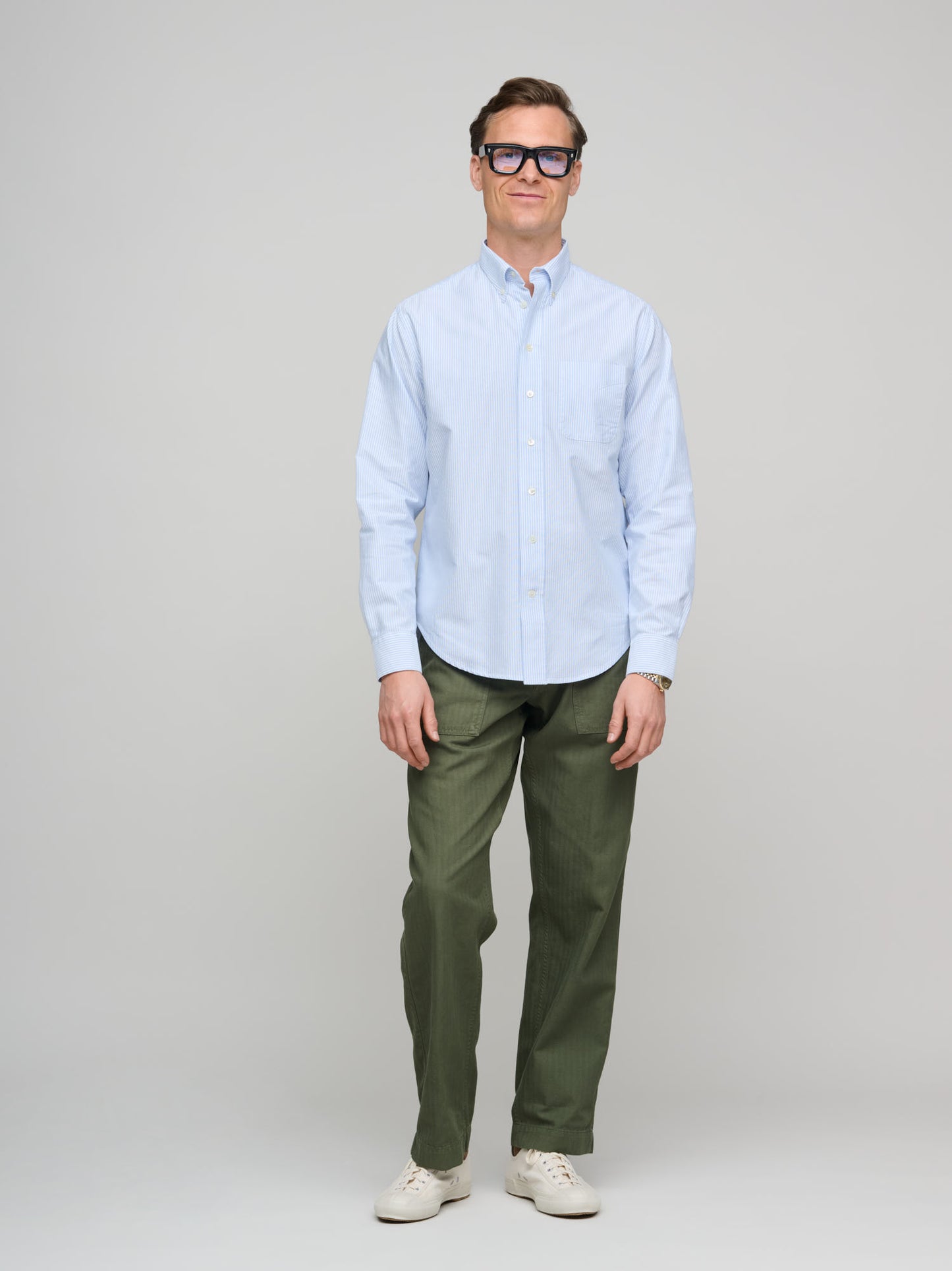 American BD Oxford Shirt, Blue/White Stripe