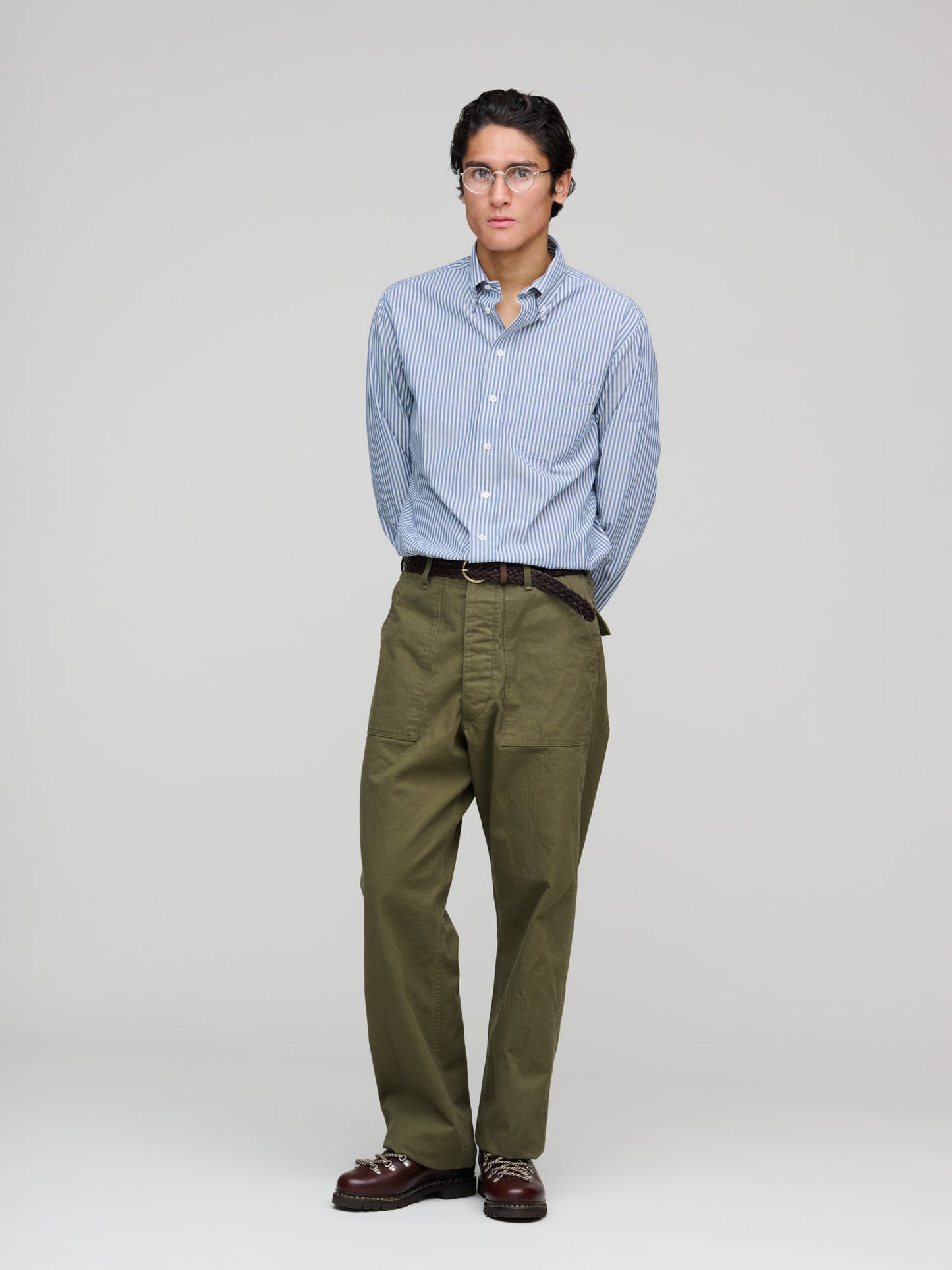 American BD Shirt Wide Stripe, Off White & Blue